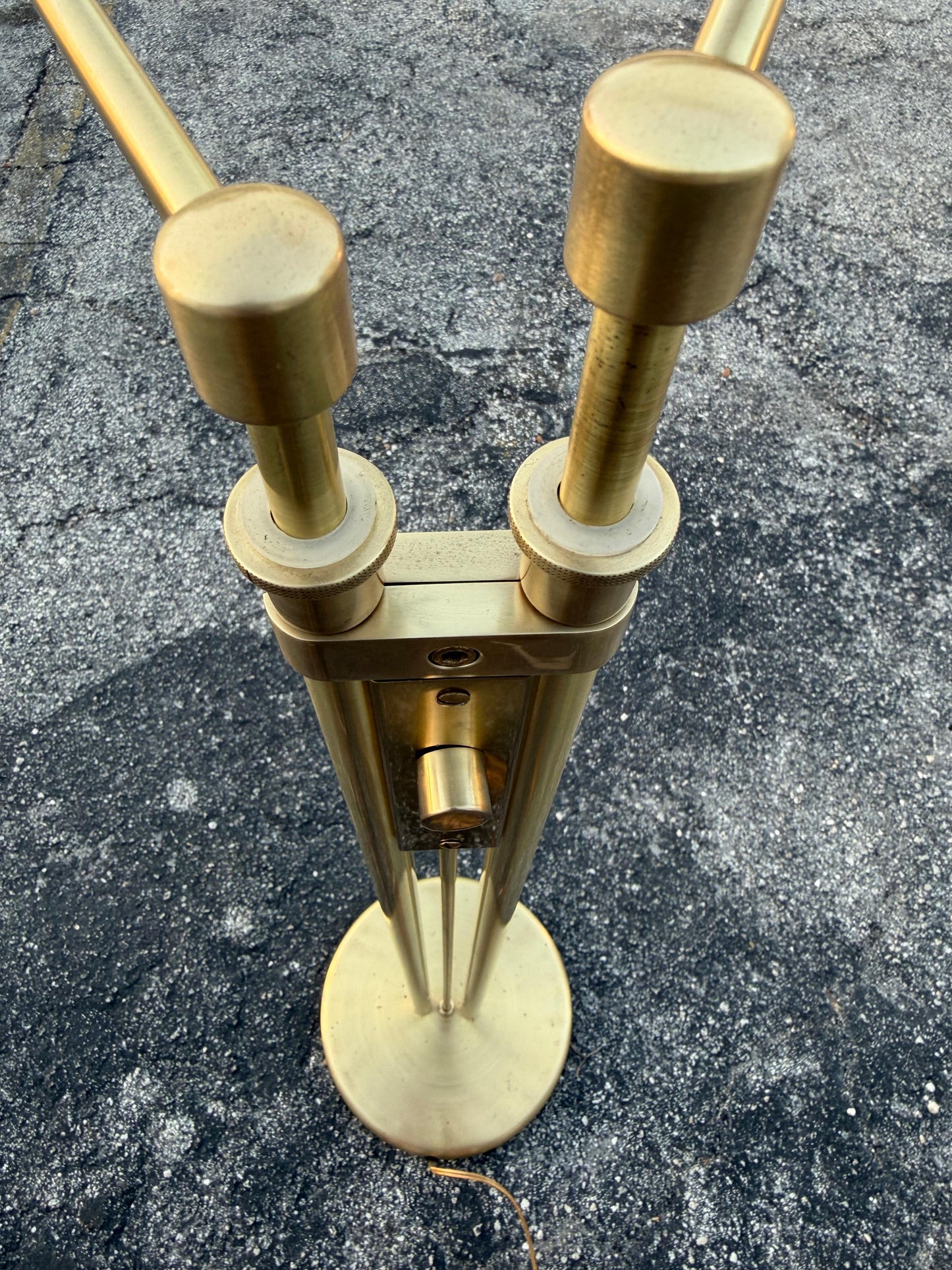 Frisman Vintage Postmodern Adjustable Two Light Brass Floor Lamp by Holtkoetter Luechten 1980's
