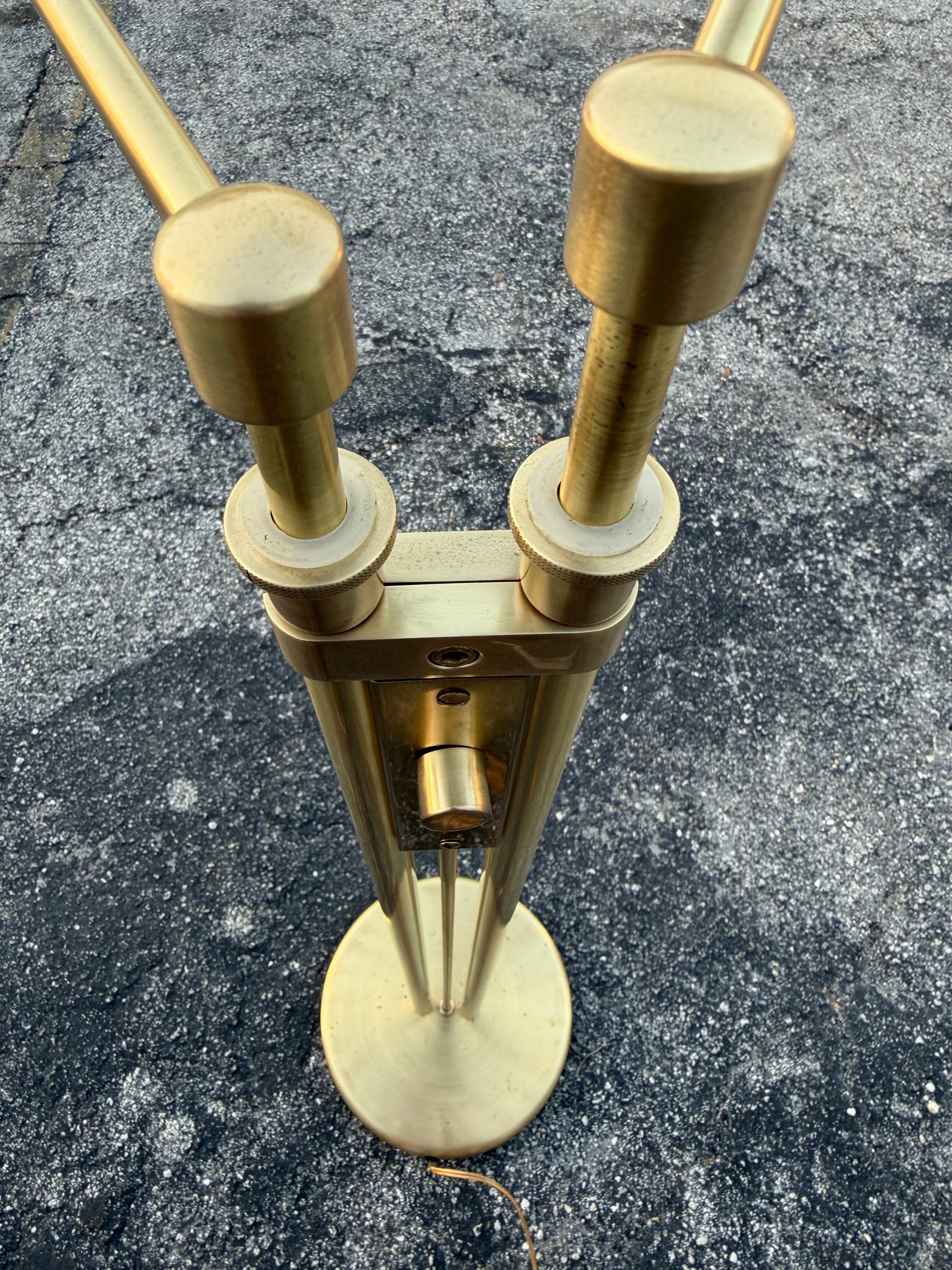 Frisman Vintage Postmodern Adjustable Two Light Brass Floor Lamp by Holtkoetter Luechten 1980's
