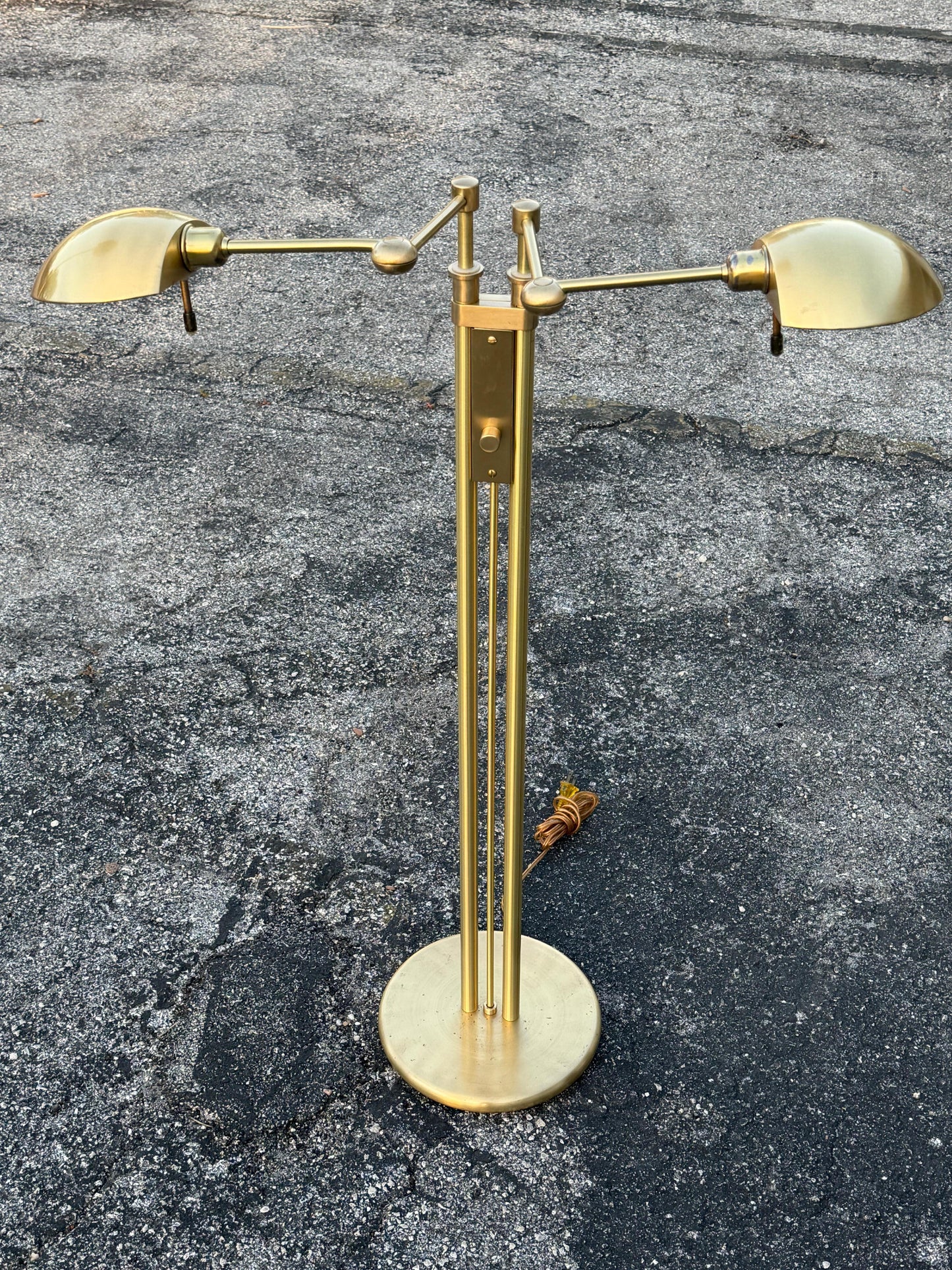 Frisman Vintage Postmodern Adjustable Two Light Brass Floor Lamp by Holtkoetter Luechten 1980's