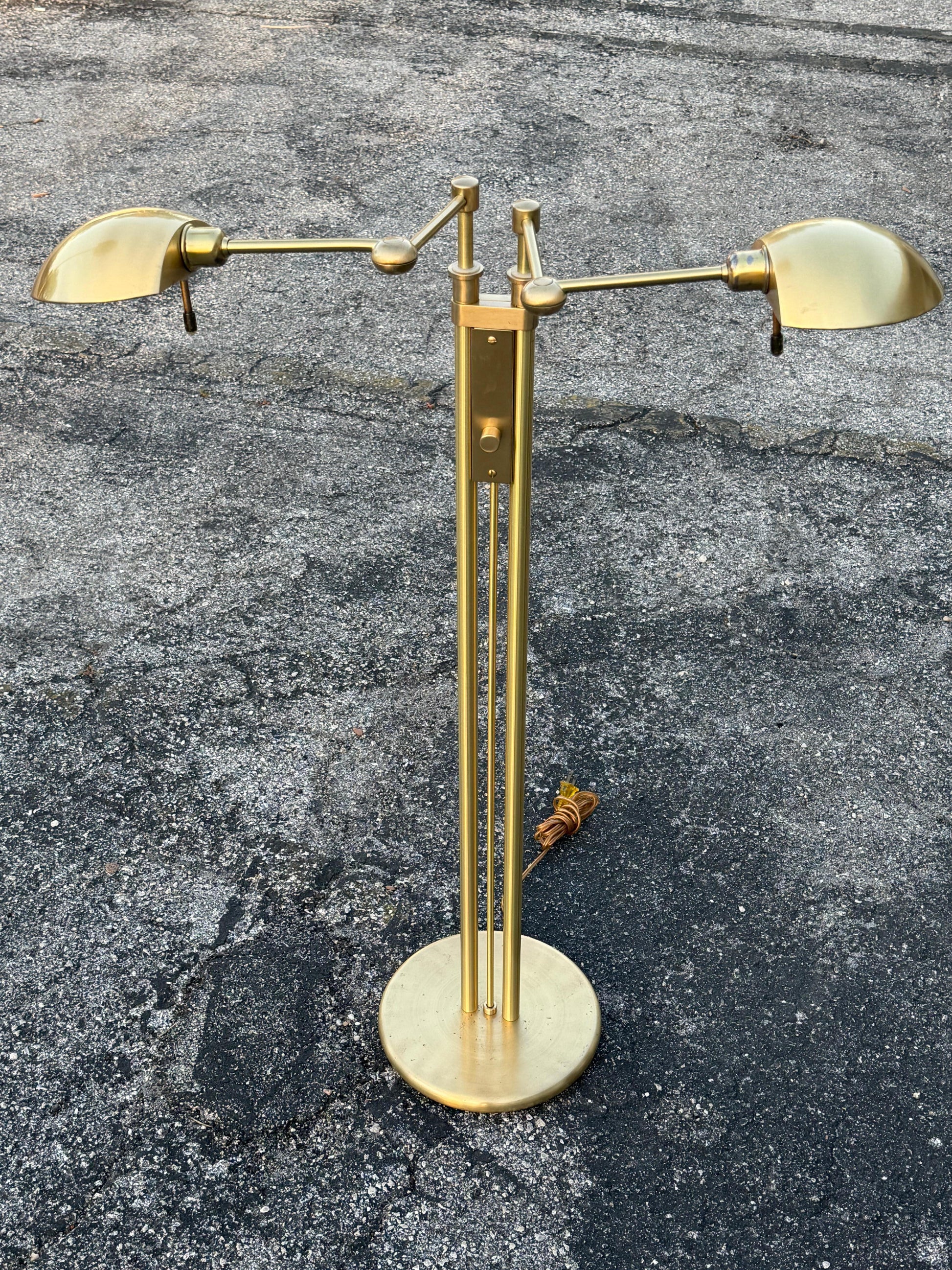Frisman Vintage Postmodern Adjustable Two Light Brass Floor Lamp by Holtkoetter Luechten 1980's
