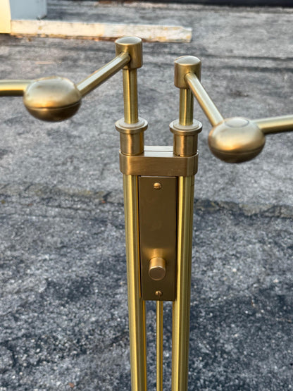 Frisman Vintage Postmodern Adjustable Two Light Brass Floor Lamp by Holtkoetter Luechten 1980's