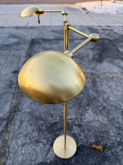 Frisman Vintage Postmodern Adjustable Two Light Brass Floor Lamp by Holtkoetter Luechten 1980's