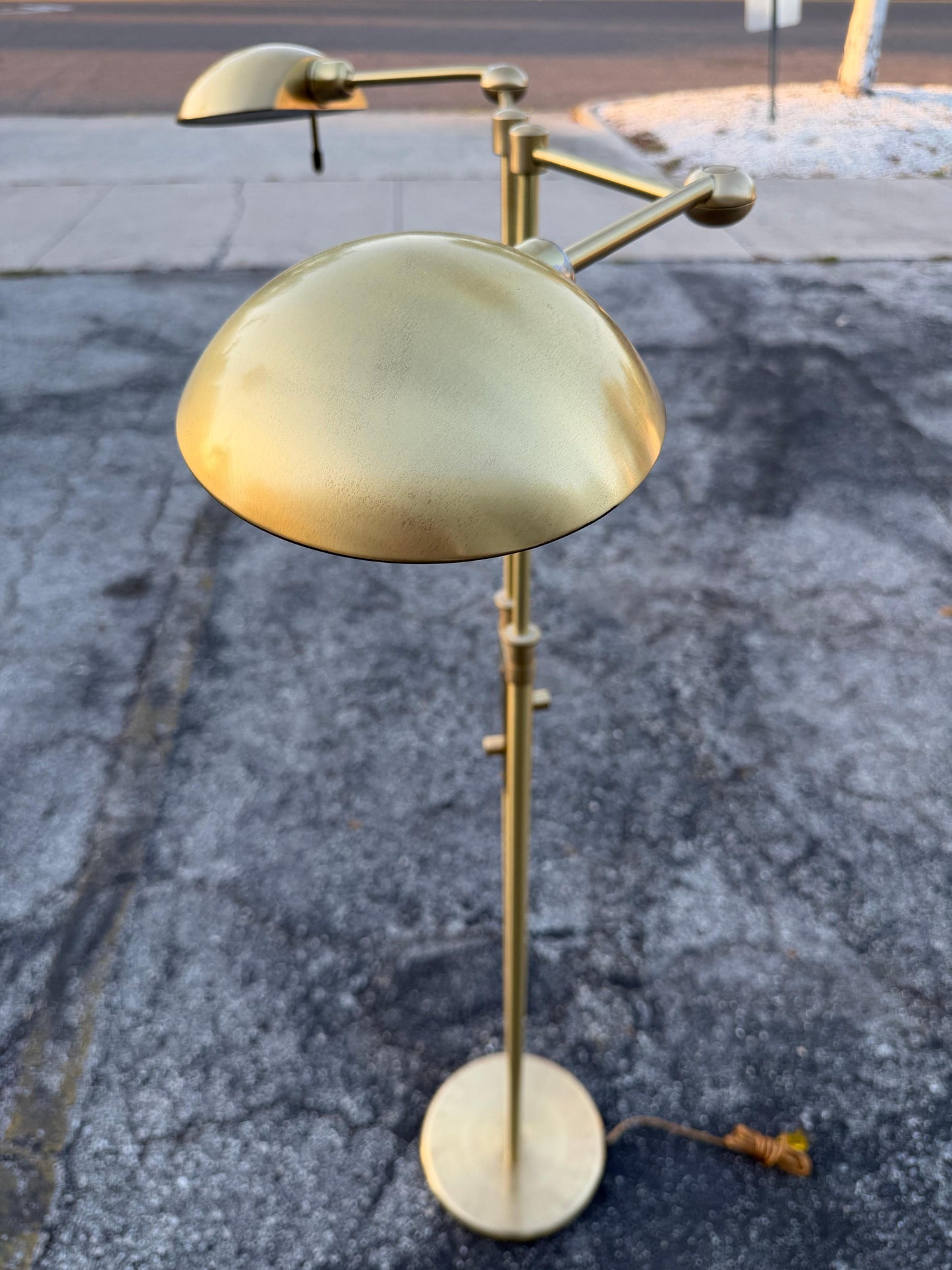 Frisman Vintage Postmodern Adjustable Two Light Brass Floor Lamp by Holtkoetter Luechten 1980's