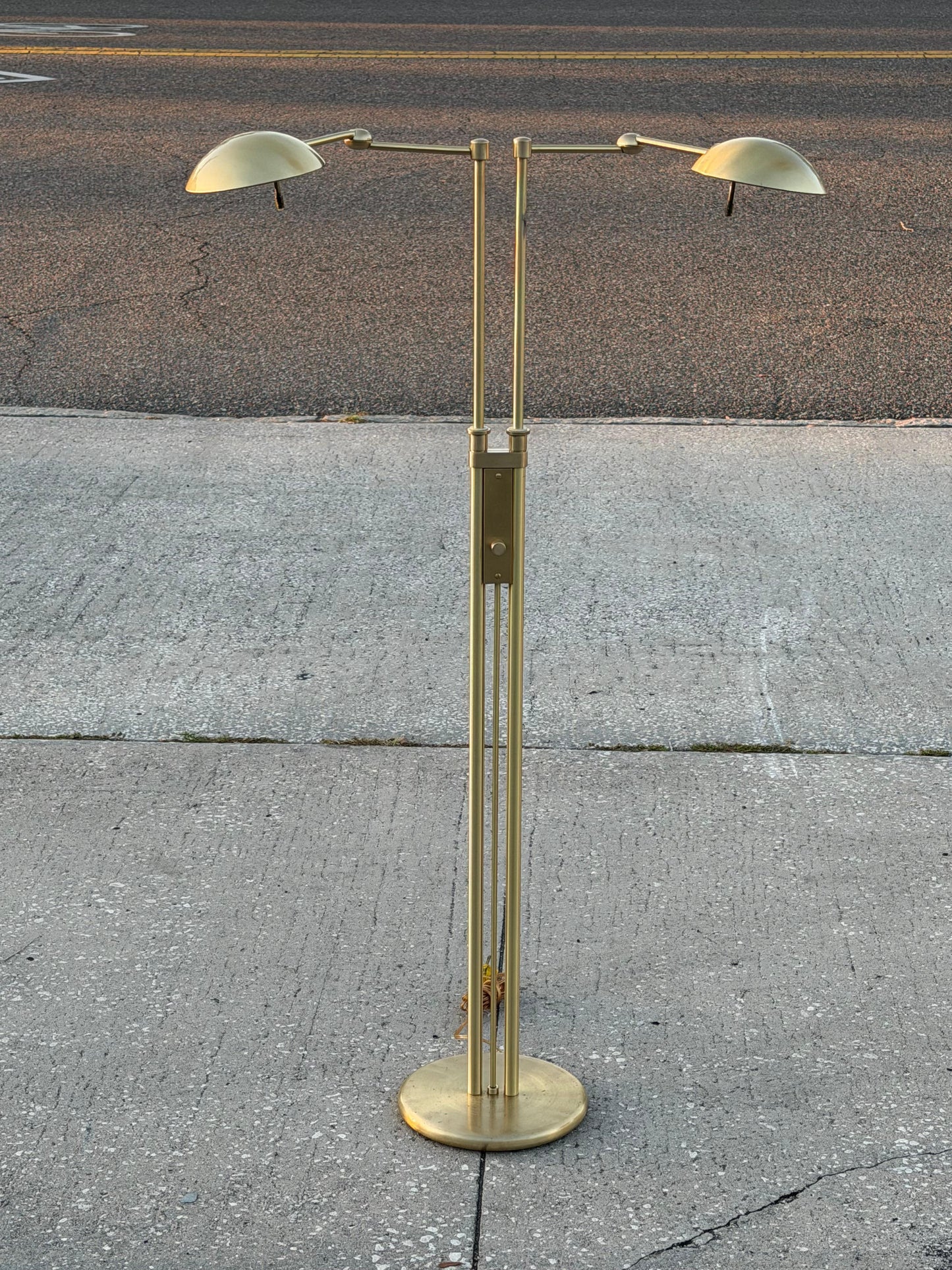 Frisman Vintage Postmodern Adjustable Two Light Brass Floor Lamp by Holtkoetter Luechten 1980's
