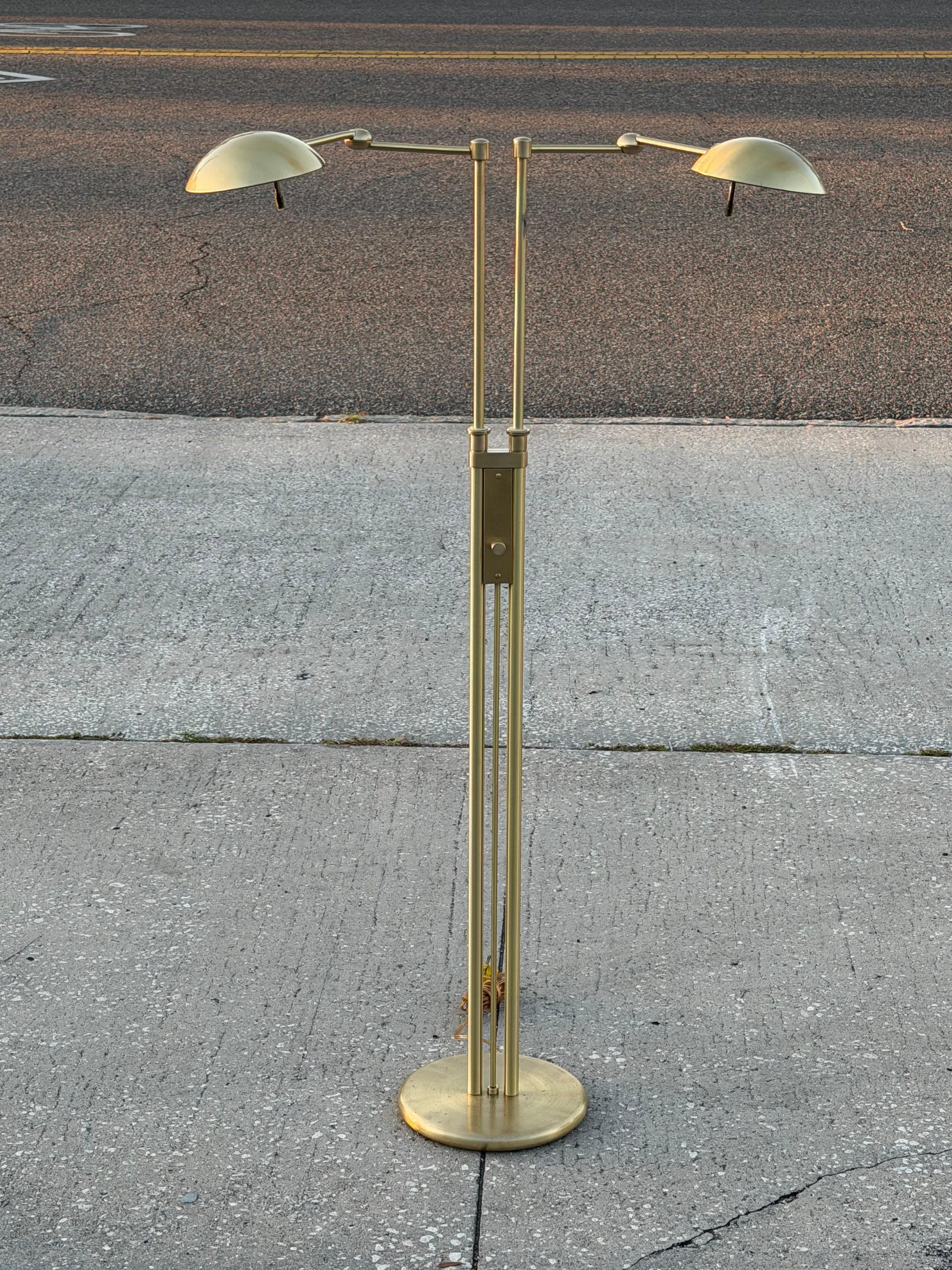 Frisman Vintage Postmodern Adjustable Two Light Brass Floor Lamp by Holtkoetter Luechten 1980's