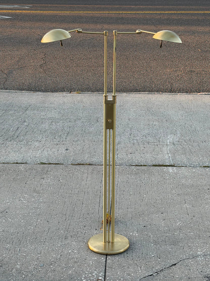 Frisman Vintage Postmodern Adjustable Two Light Brass Floor Lamp by Holtkoetter Luechten 1980's