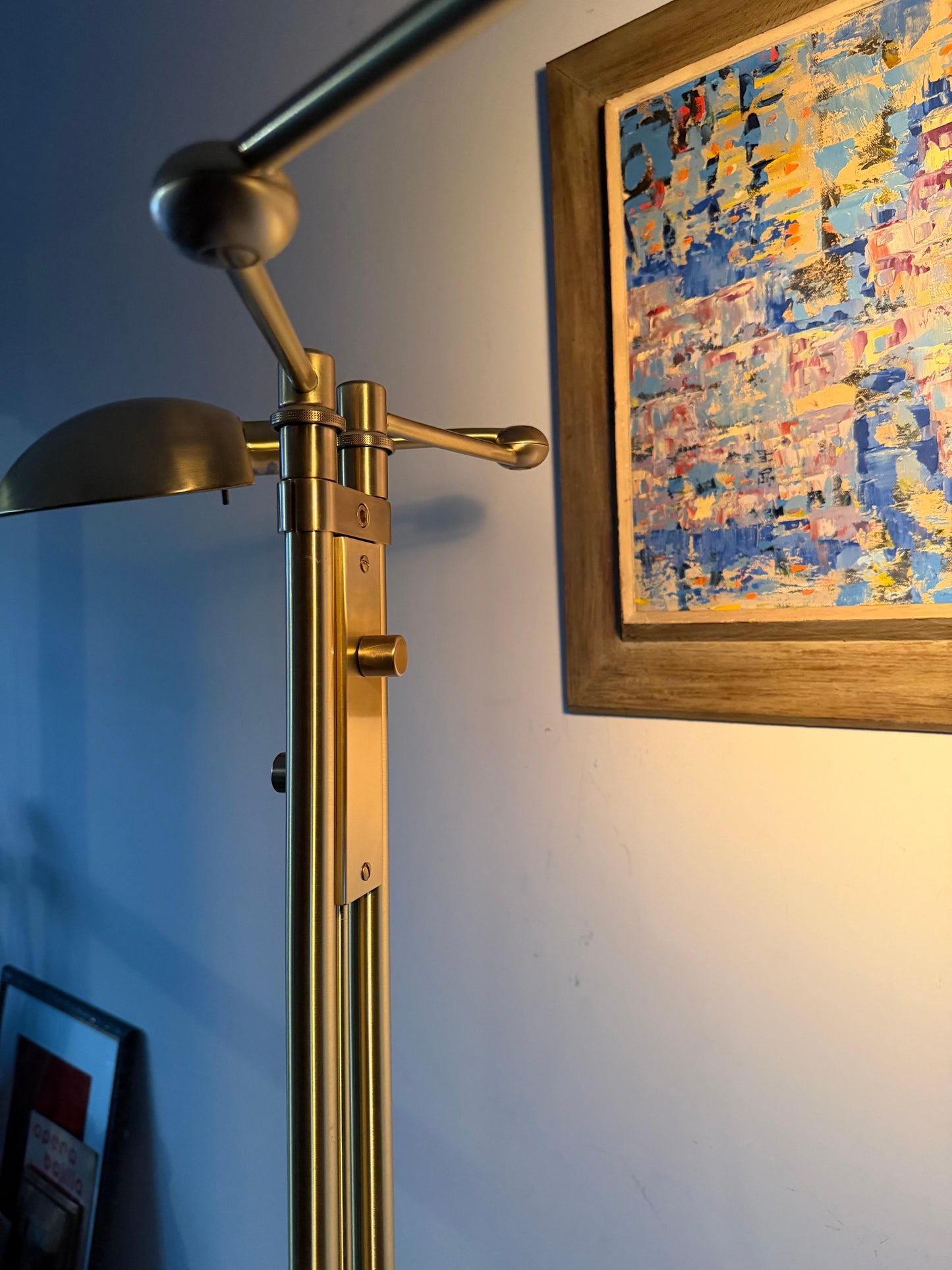 Frisman Vintage Postmodern Adjustable Two Light Brass Floor Lamp by Holtkoetter Luechten 1980's