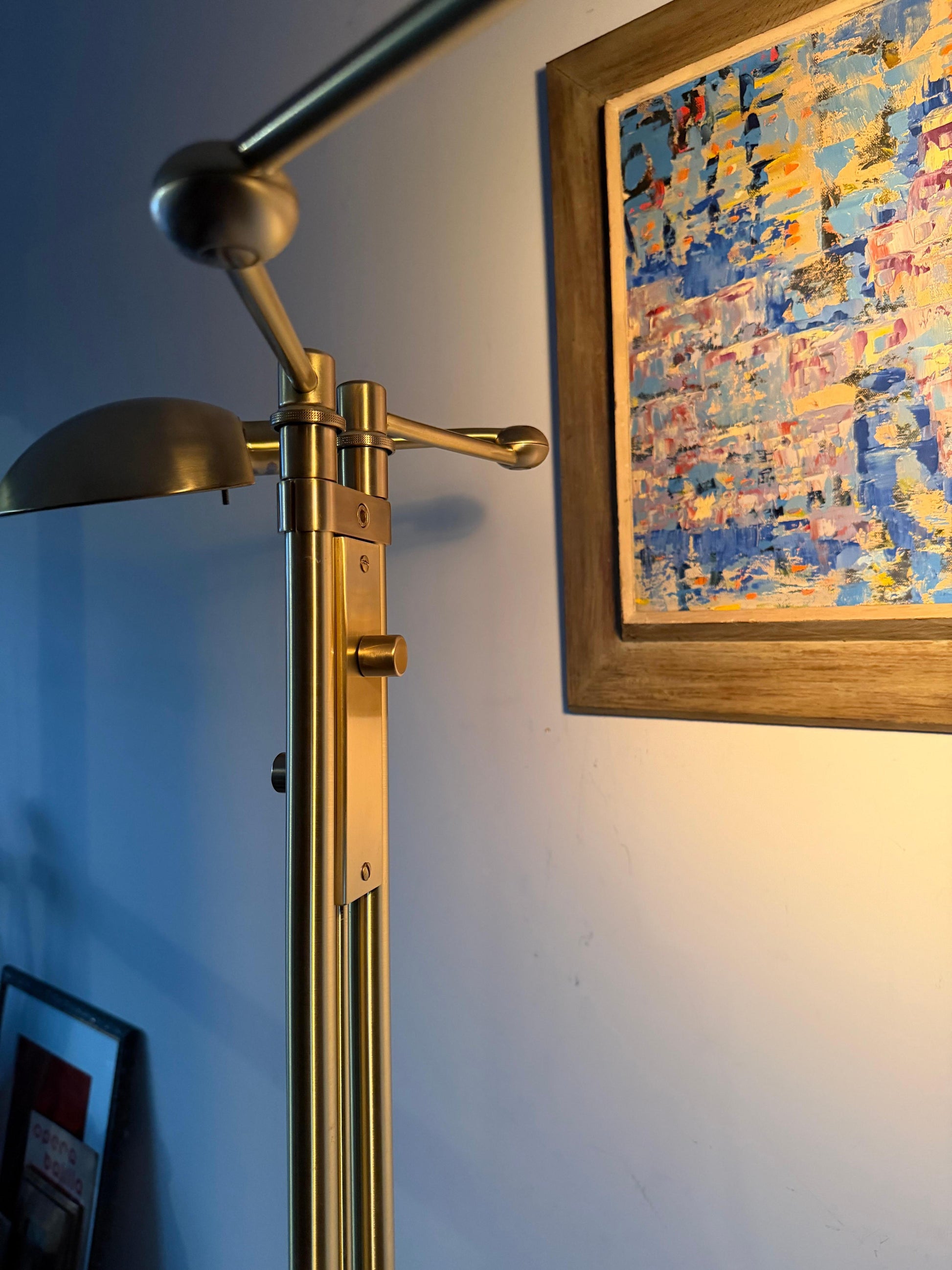 Frisman Vintage Postmodern Adjustable Two Light Brass Floor Lamp by Holtkoetter Luechten 1980's