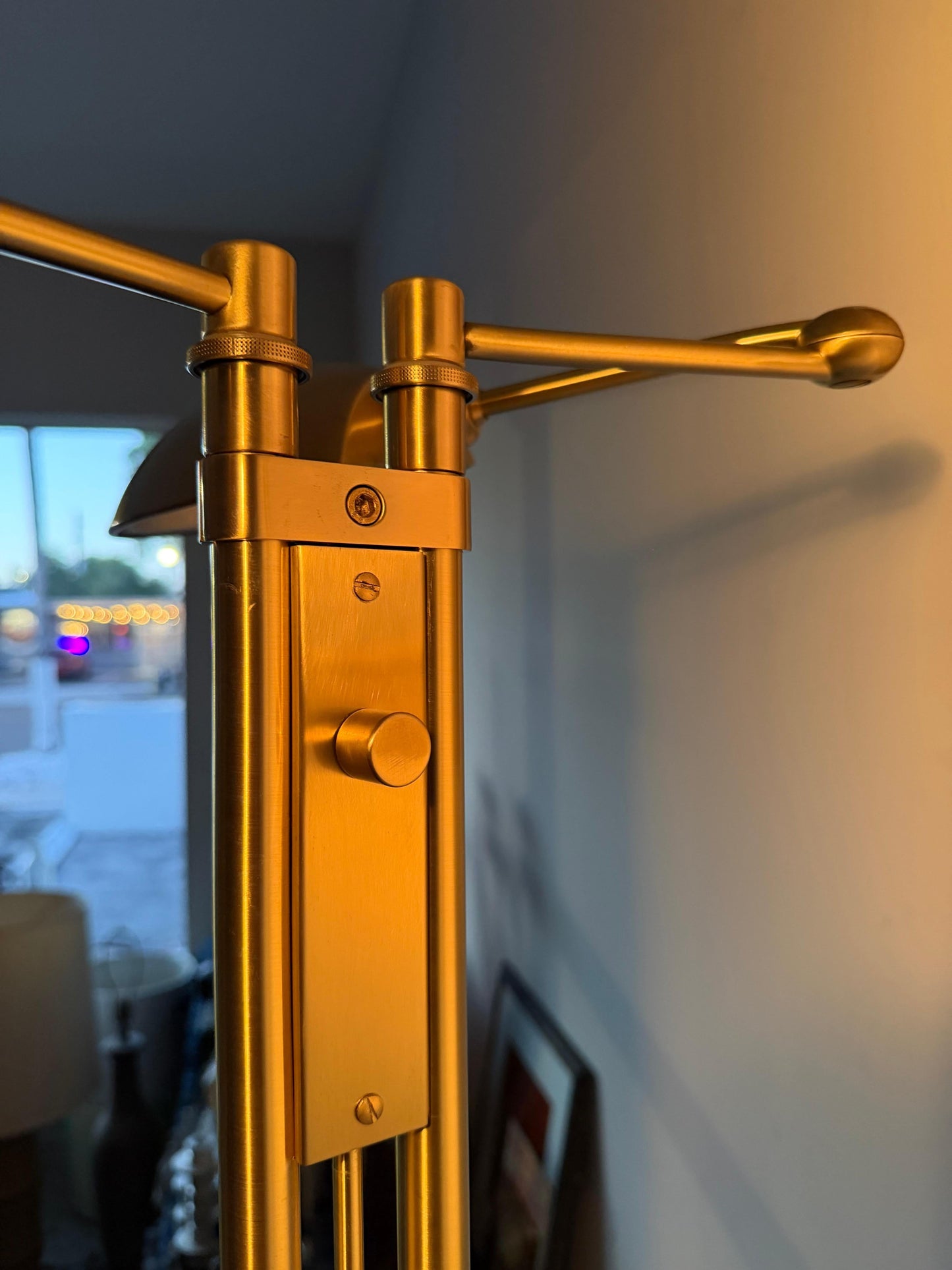 Frisman Vintage Postmodern Adjustable Two Light Brass Floor Lamp by Holtkoetter Luechten 1980's