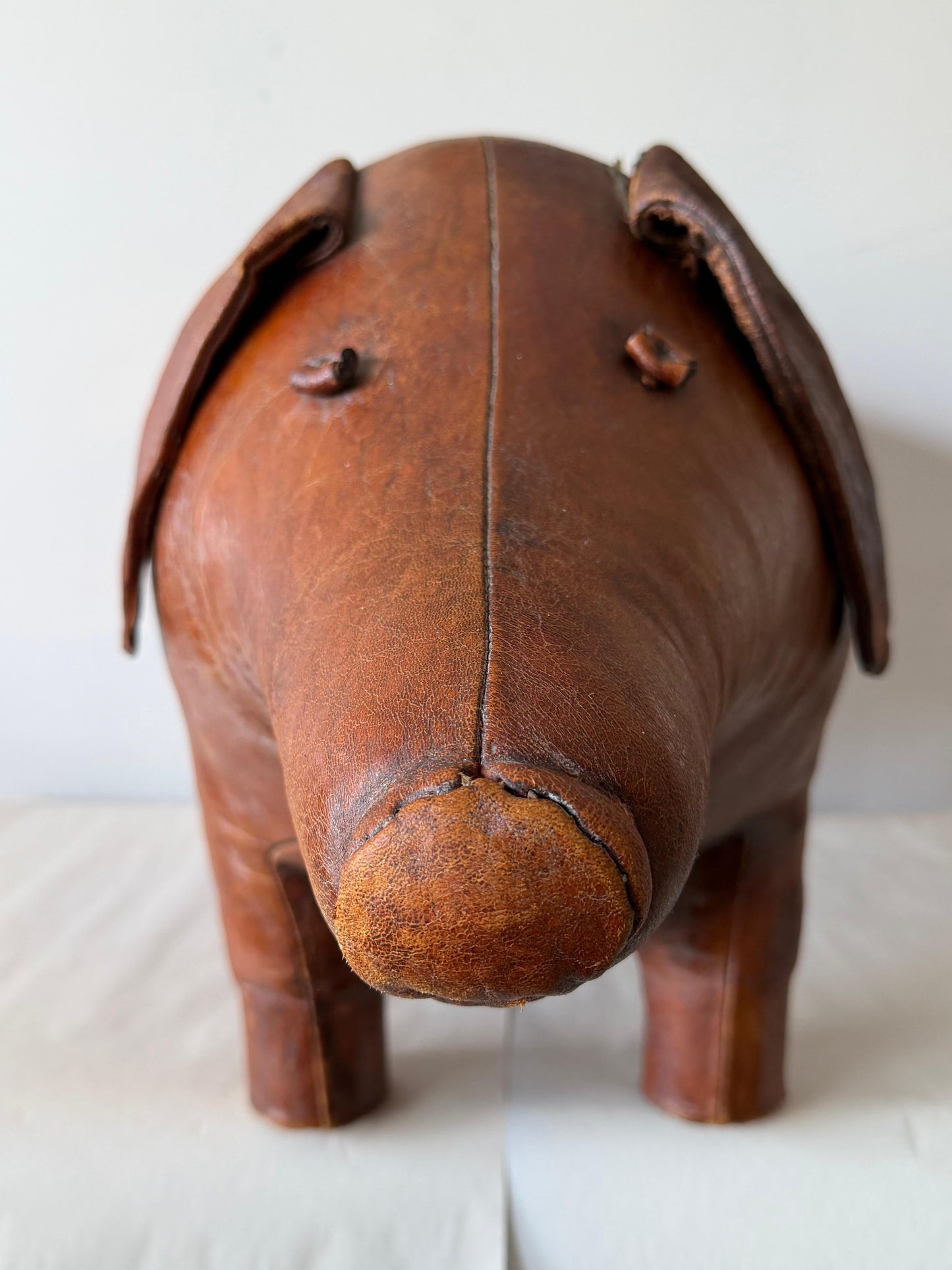 Frisman Vintage Large Vintage Leather Stool Omersa For Almazan Pig With Original Tail
