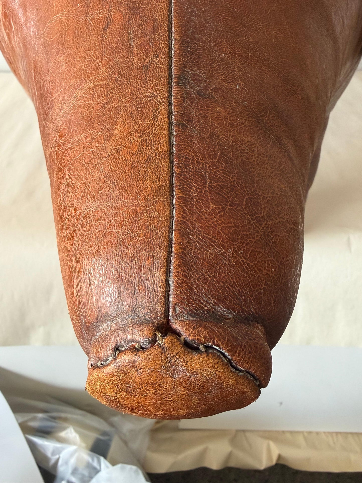Frisman Vintage Large Vintage Leather Stool Omersa For Almazan Pig With Original Tail