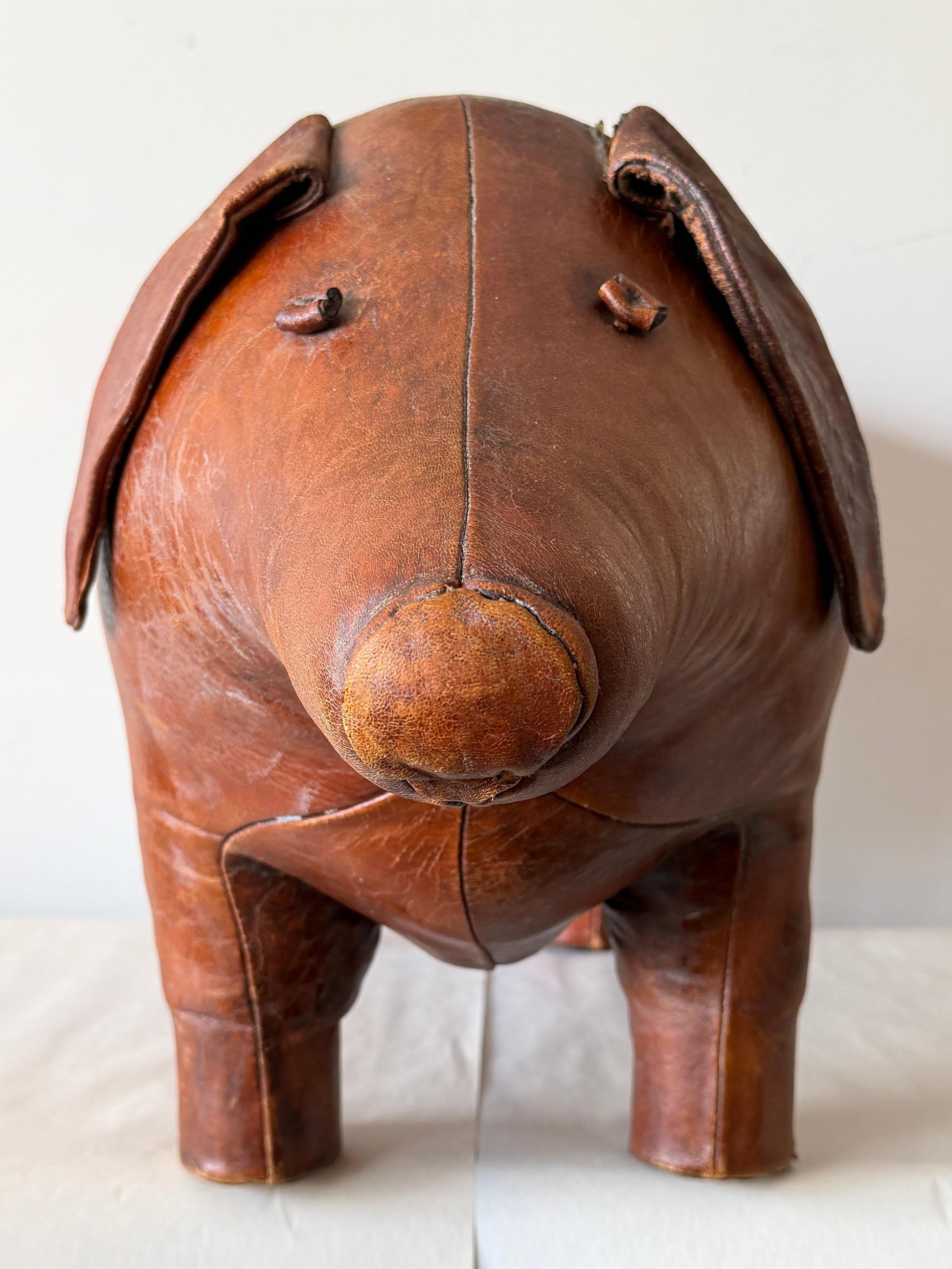 Frisman Vintage Large Vintage Leather Stool Omersa For Almazan Pig With Original Tail
