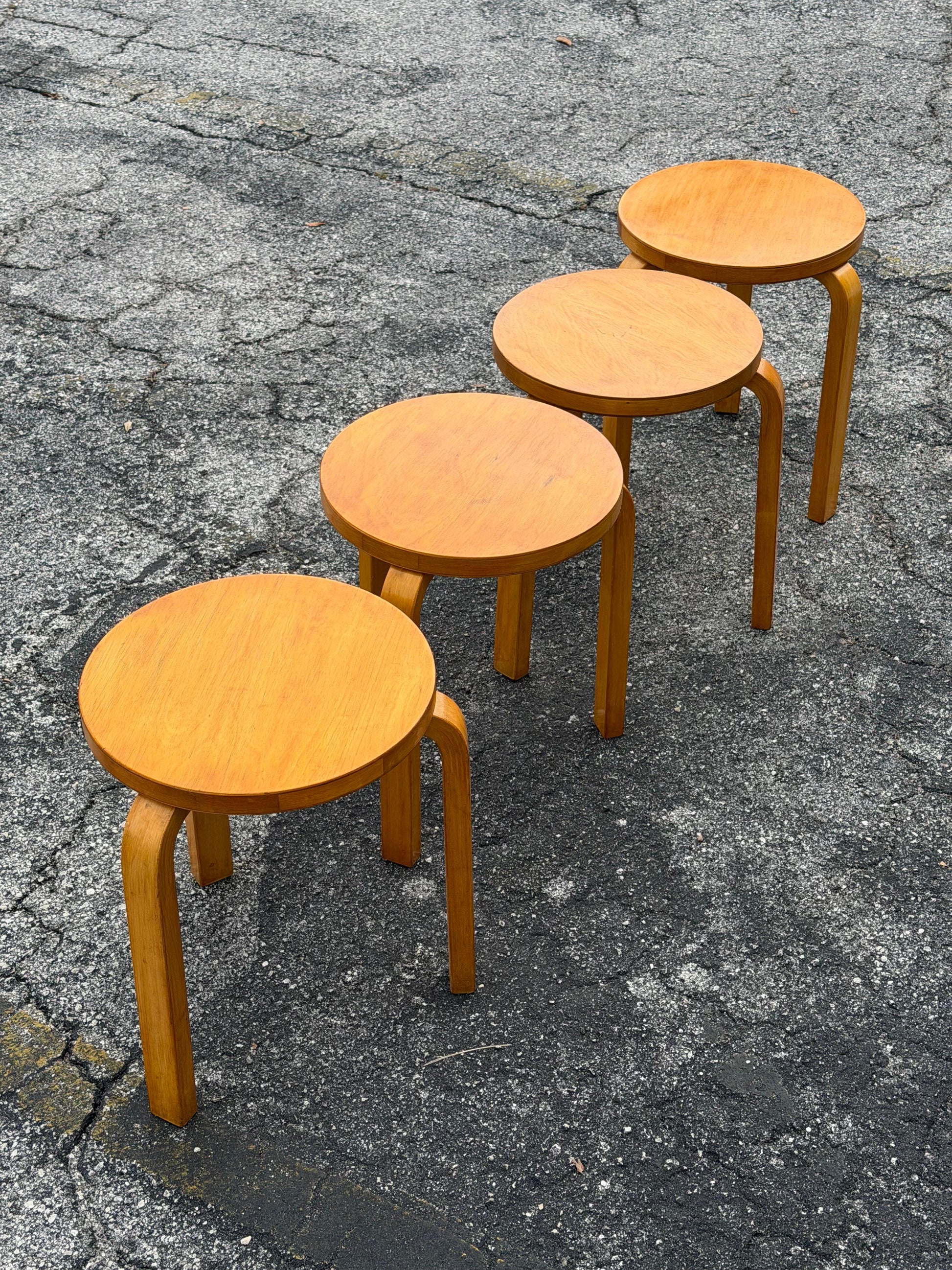 Frisman Vintage Vintage Alvar Aalto Stools Finland ca' 1950's-60's Mid Century Patina