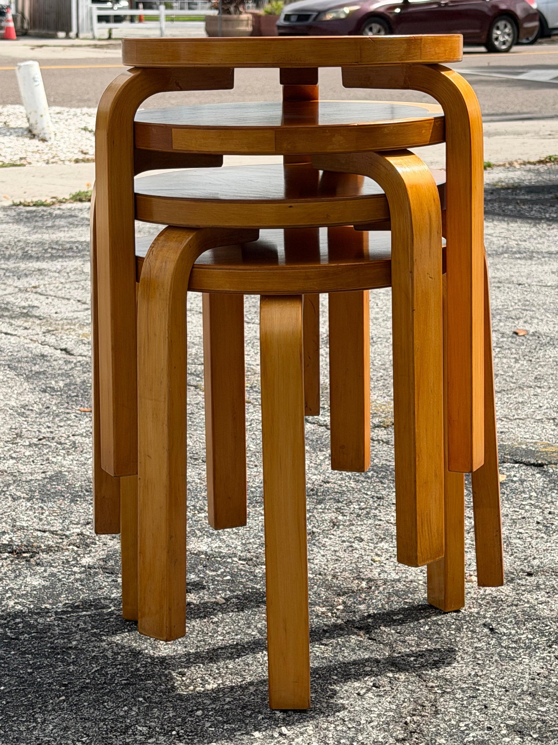 Frisman Vintage Vintage Alvar Aalto Stools Finland ca' 1950's-60's Mid Century Patina