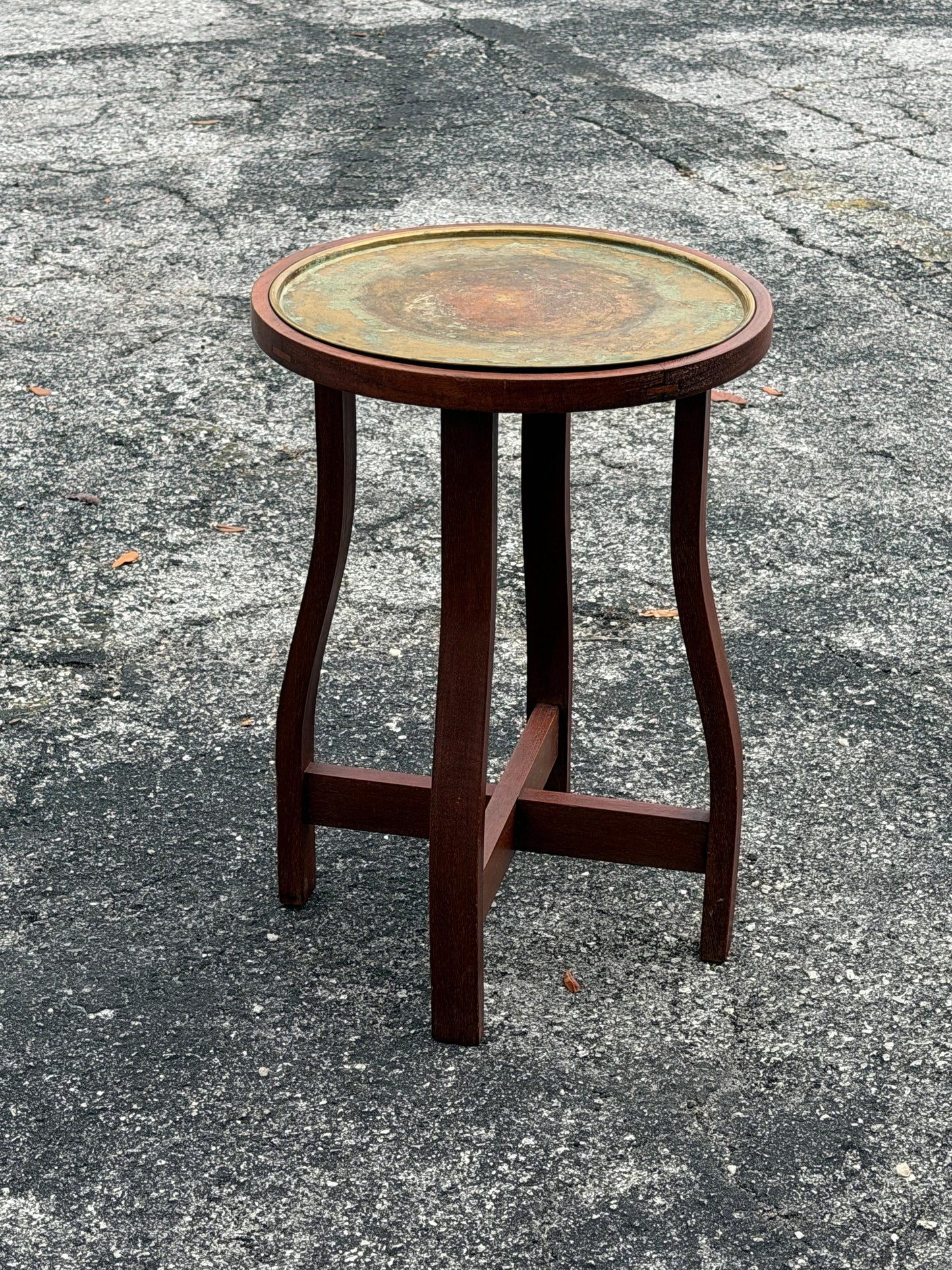 Frisman Vintage Unusual Plant Stand With Brass Top Arts And Crafts ' ca' 1910