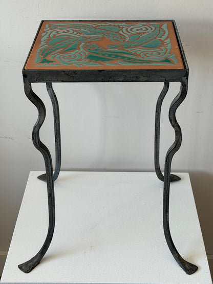 Frisman Vintage Unusual Iron Table By Kreissle Forge ca' 1940's Ceramic Top