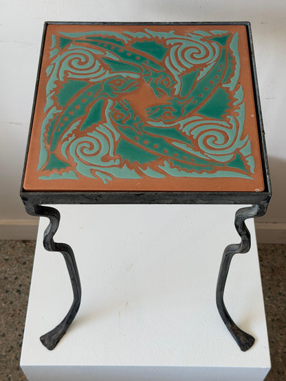 Frisman Vintage Unusual Iron Table By Kreissle Forge ca' 1940's Ceramic Top