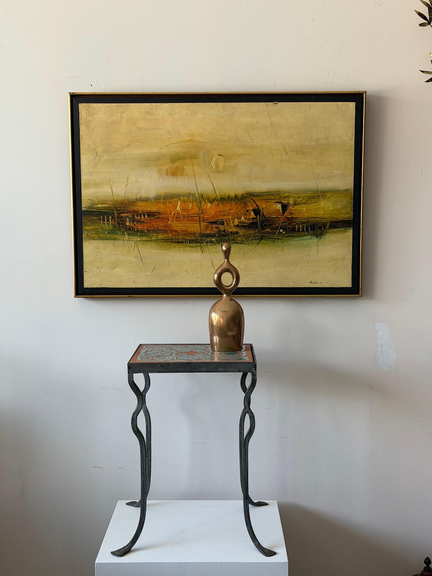 Frisman Vintage Unusual Iron Table By Kreissle Forge ca' 1940's Ceramic Top