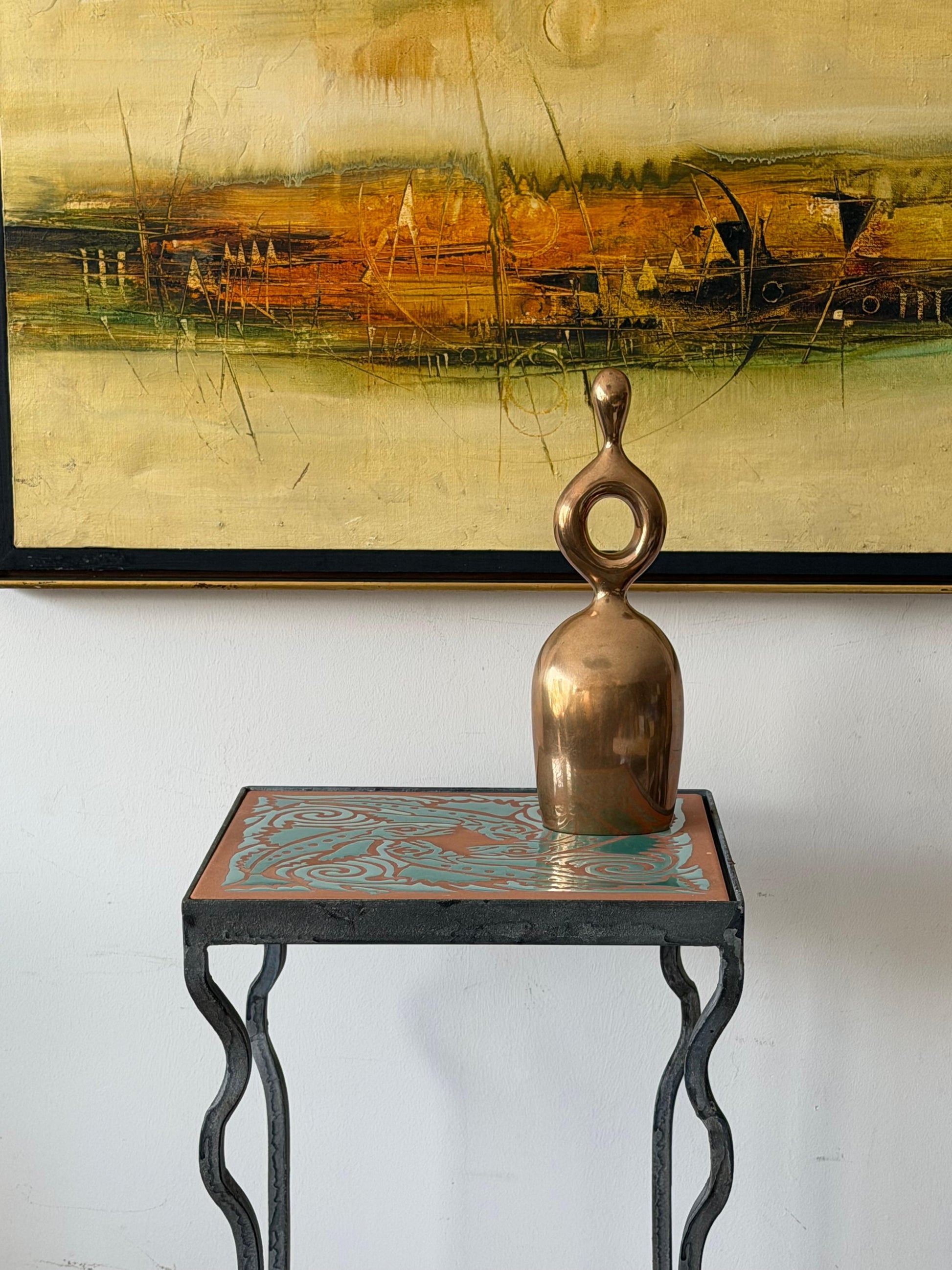 Frisman Vintage Unusual Iron Table By Kreissle Forge ca' 1940's Ceramic Top