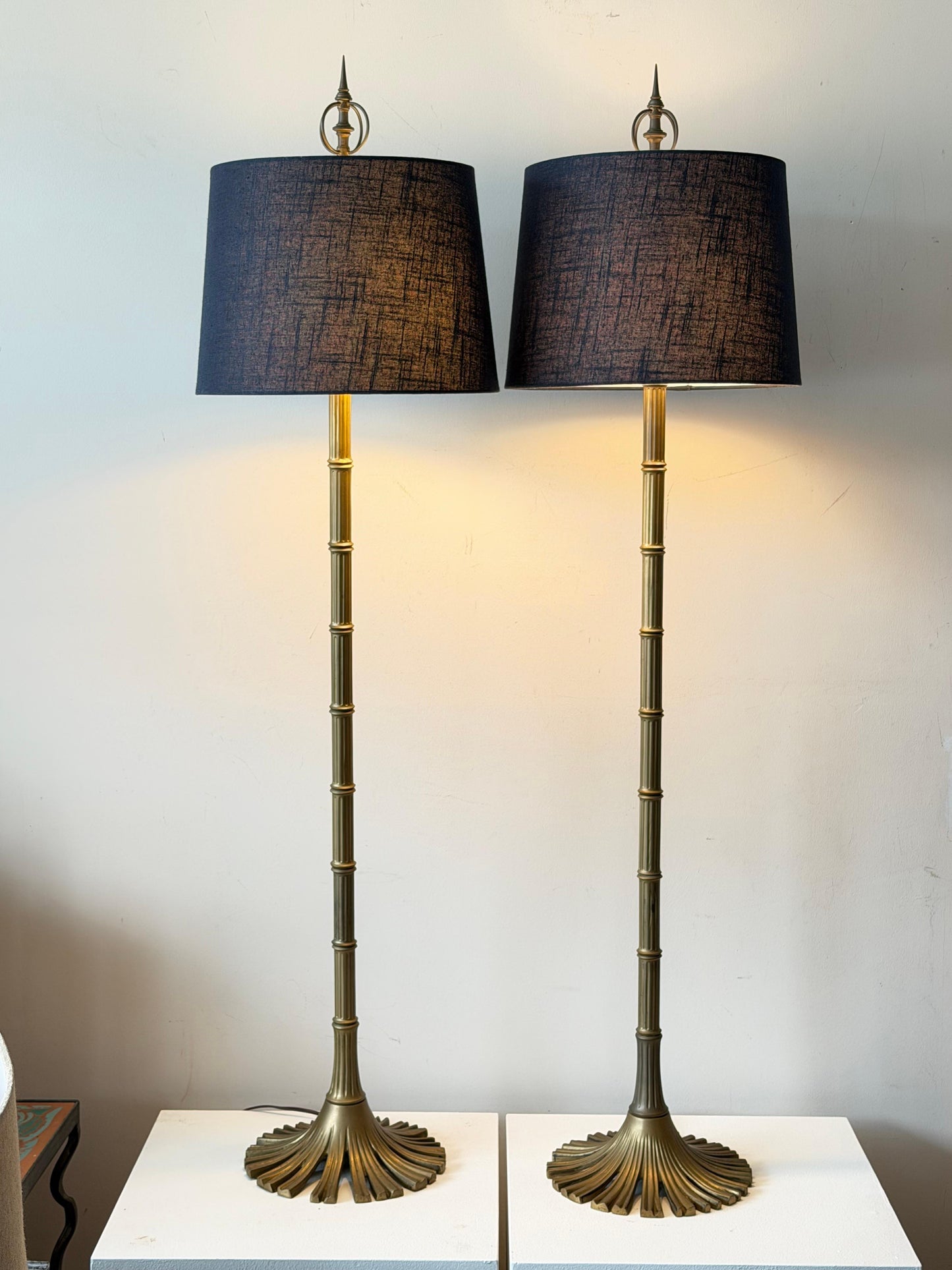 Frisman Vintage A Pair Of Chapman Floor Lamps Bronze Bamboo Style ca' 1970's