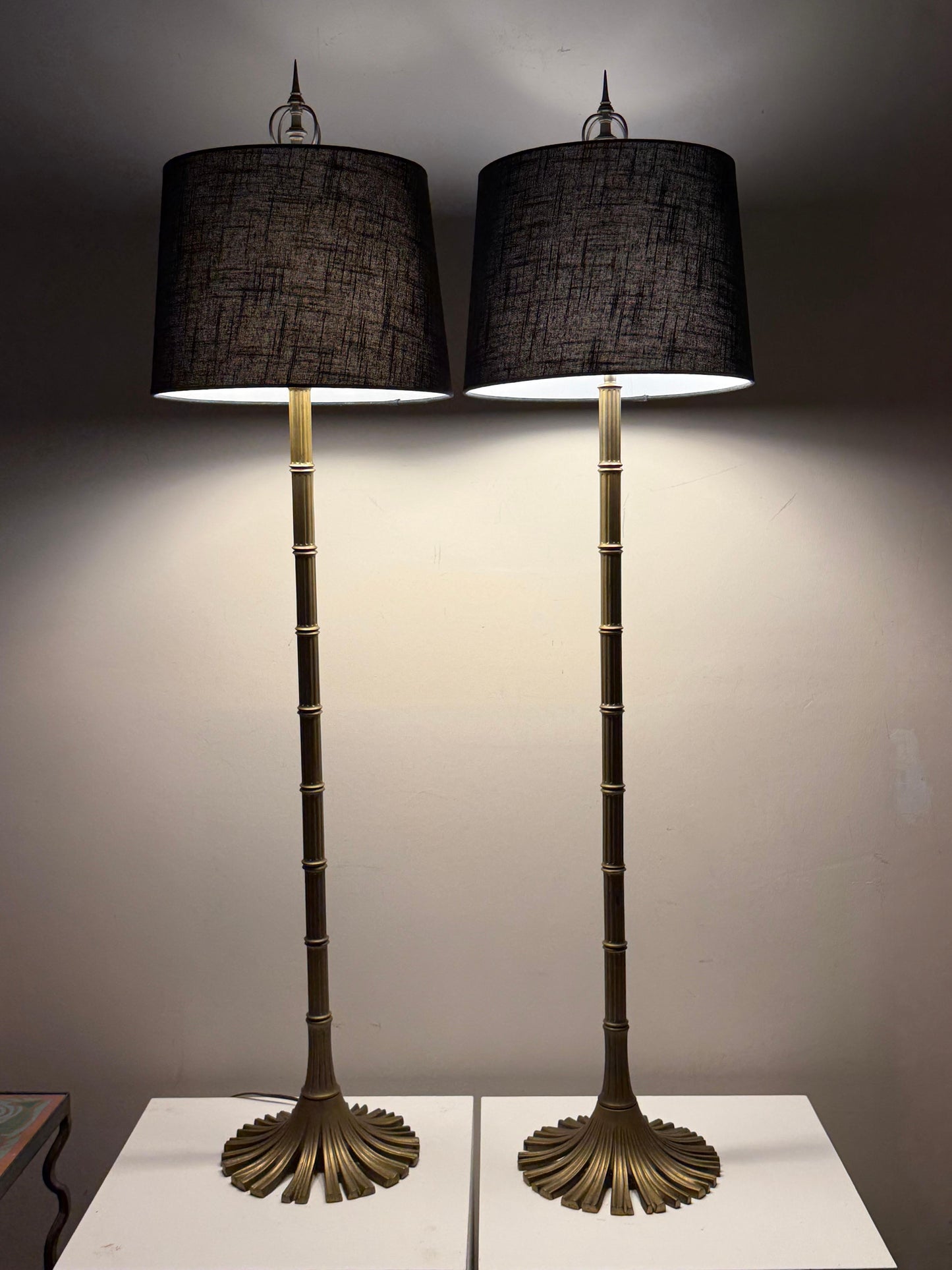 Frisman Vintage A Pair Of Chapman Floor Lamps Bronze Bamboo Style ca' 1970's