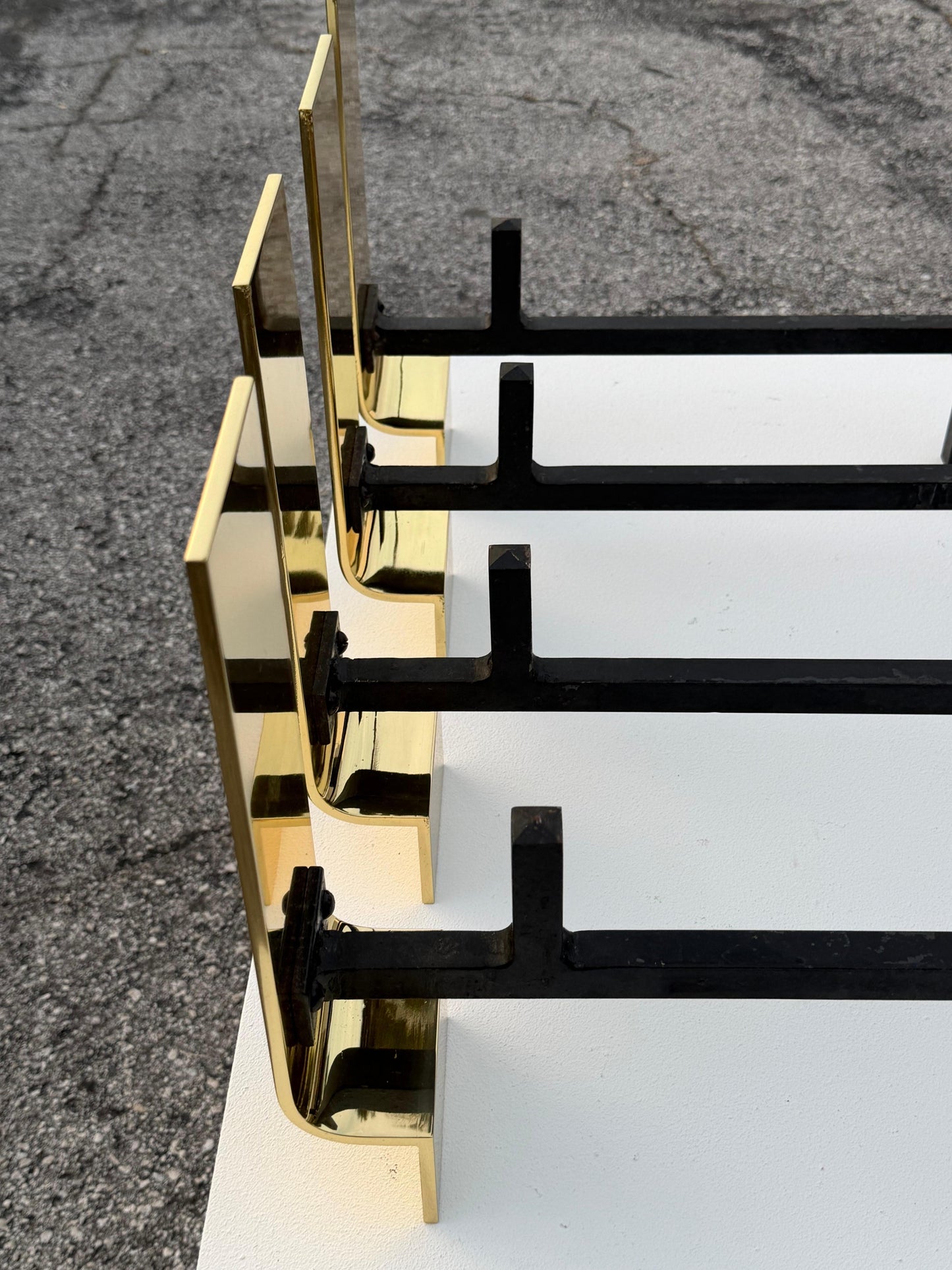 Frisman Vintage Modernist Andirons Solid Brass Polished ca' 1950's