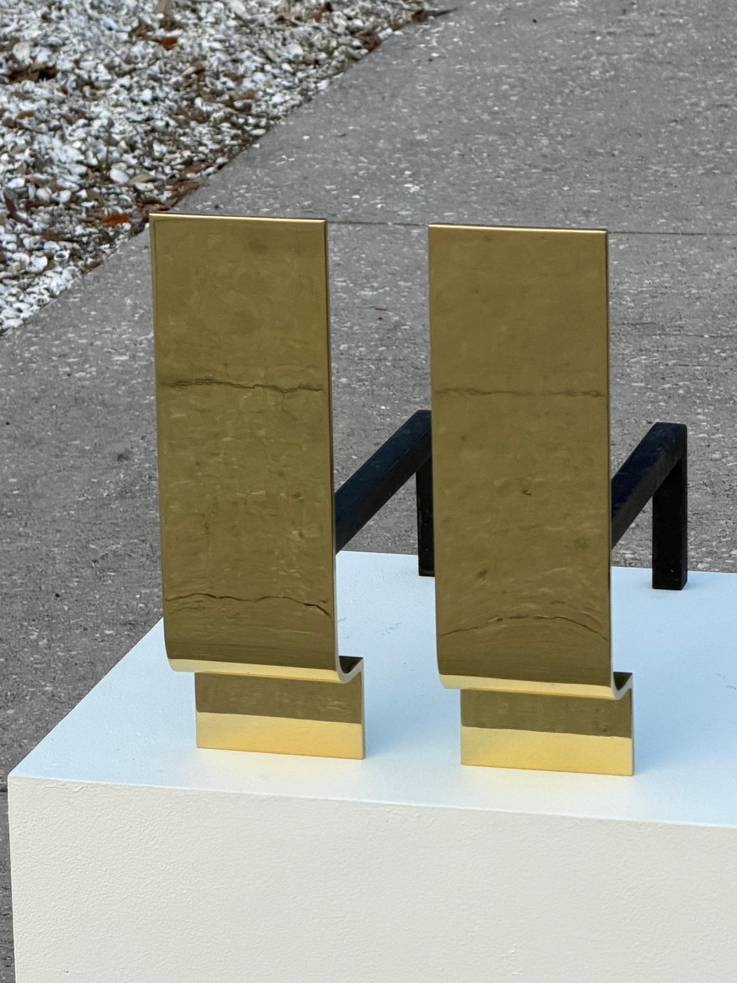 Frisman Vintage Modernist Andirons Solid Brass Polished ca' 1950's