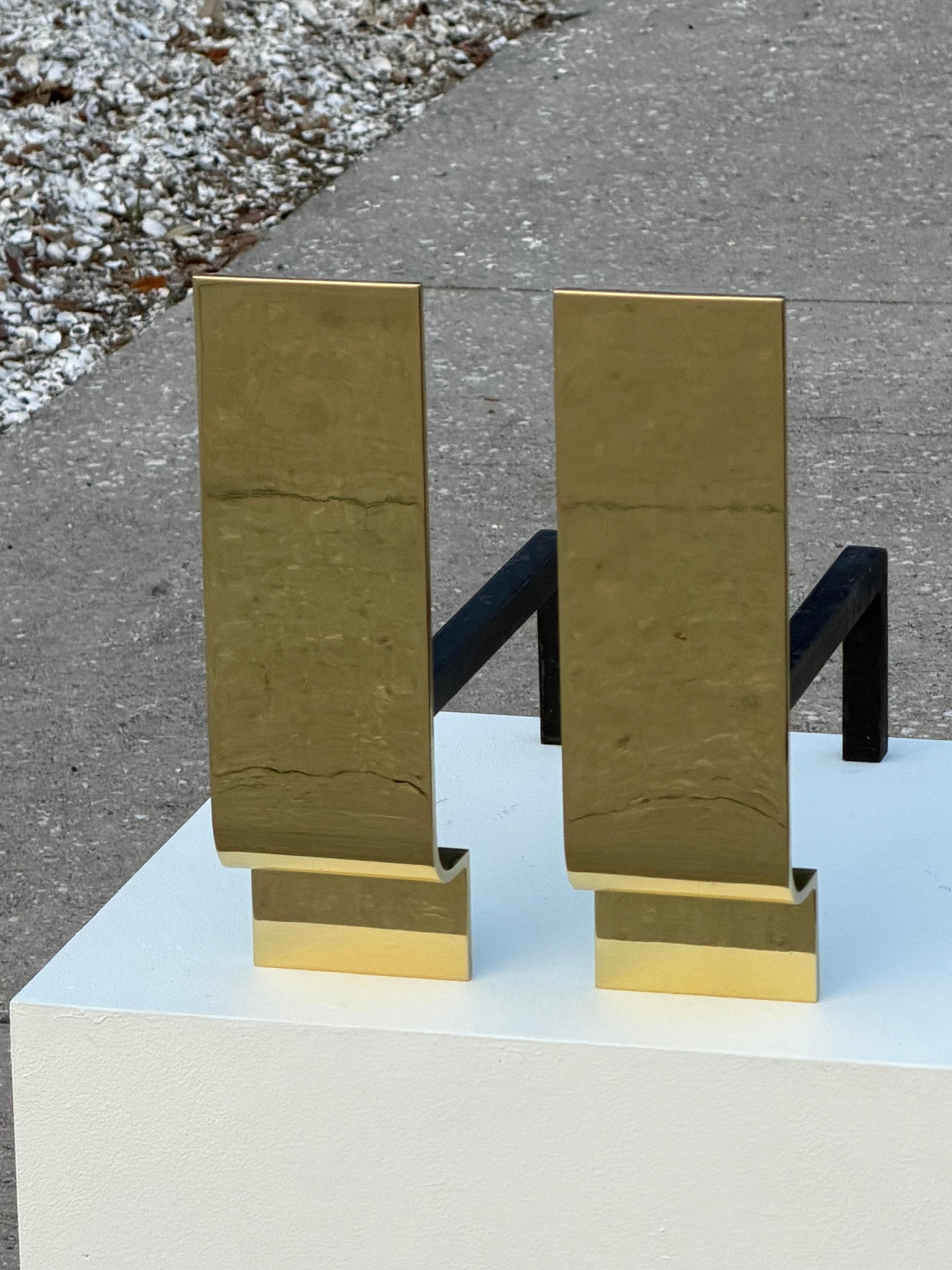Frisman Vintage Modernist Andirons Solid Brass Polished ca' 1950's
