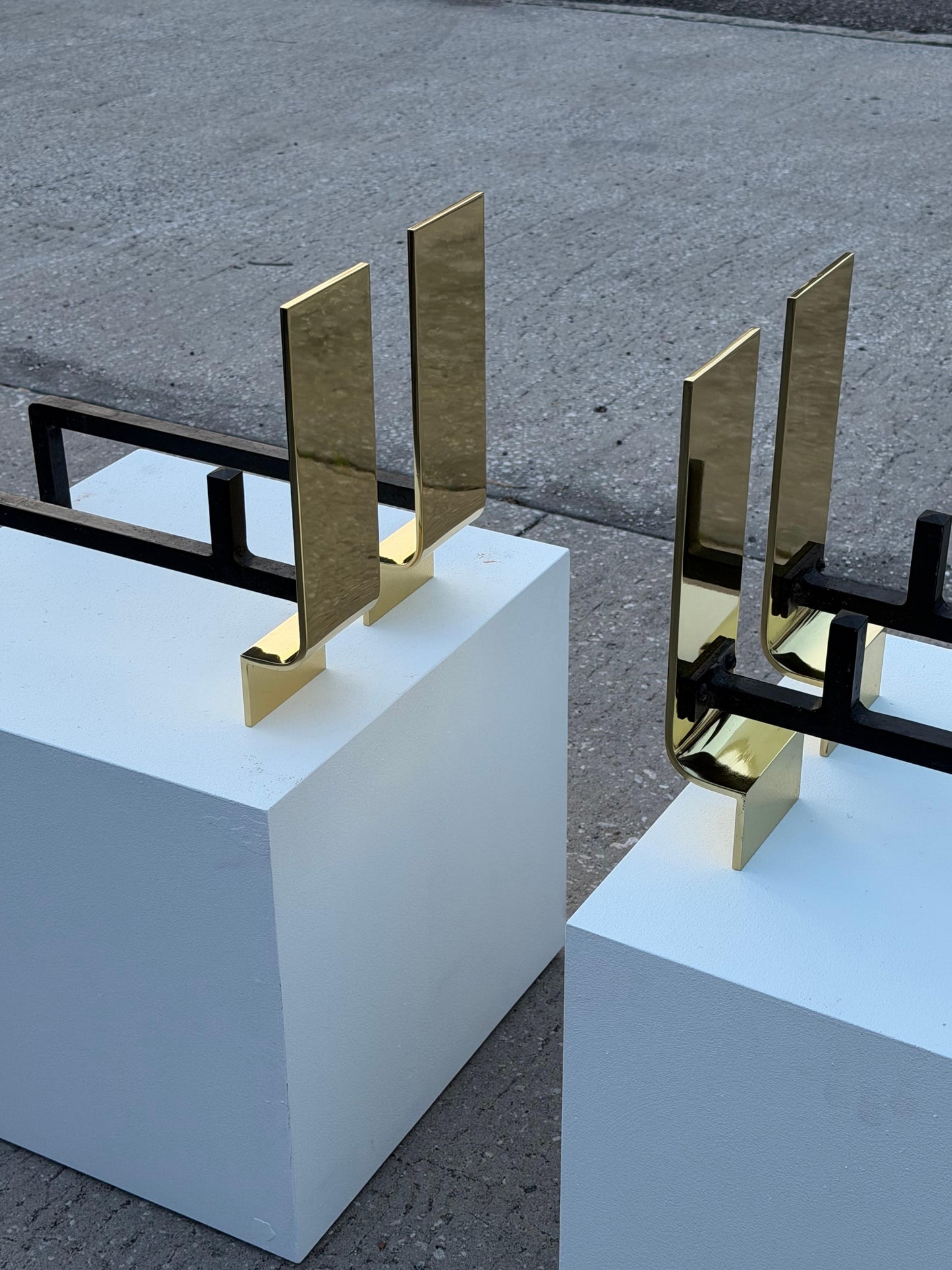 Frisman Vintage Modernist Andirons Solid Brass Polished ca' 1950's