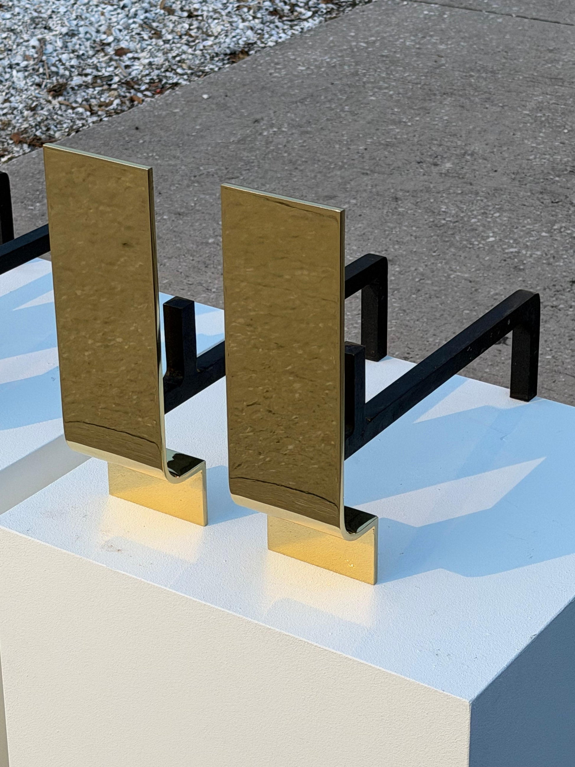 Frisman Vintage Modernist Andirons Solid Brass Polished ca' 1950's