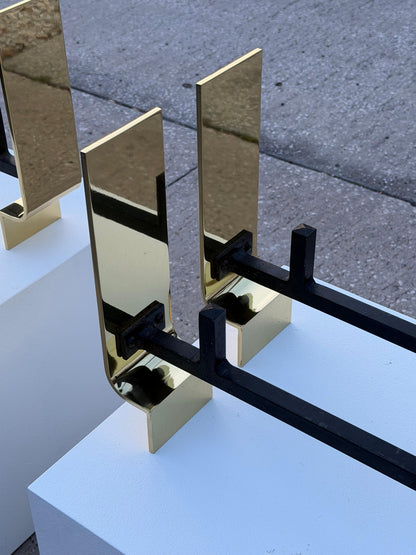 Frisman Vintage Modernist Andirons Solid Brass Polished ca' 1950's