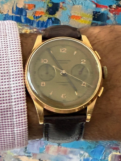 Frisman Vintage Chronograph Suisse 18K Rose Gold Two-Register Antimagnetic Watch