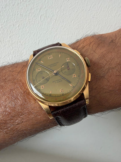 Frisman Vintage Chronograph Suisse 18K Rose Gold Two-Register Antimagnetic Watch