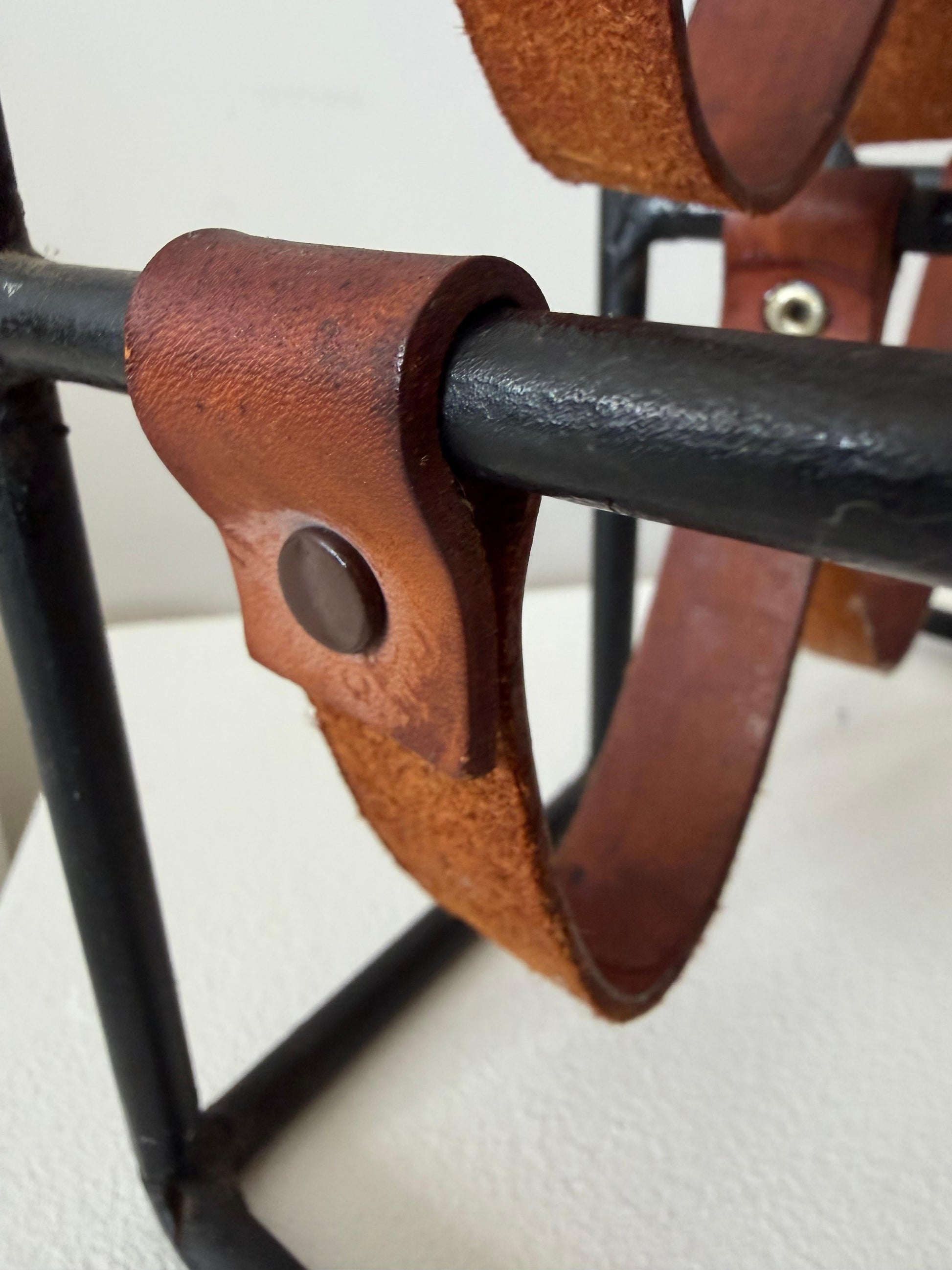 Frisman Vintage Wrought Iron and Leather Wine Rack by Arthur Umanoff ca' 1960's