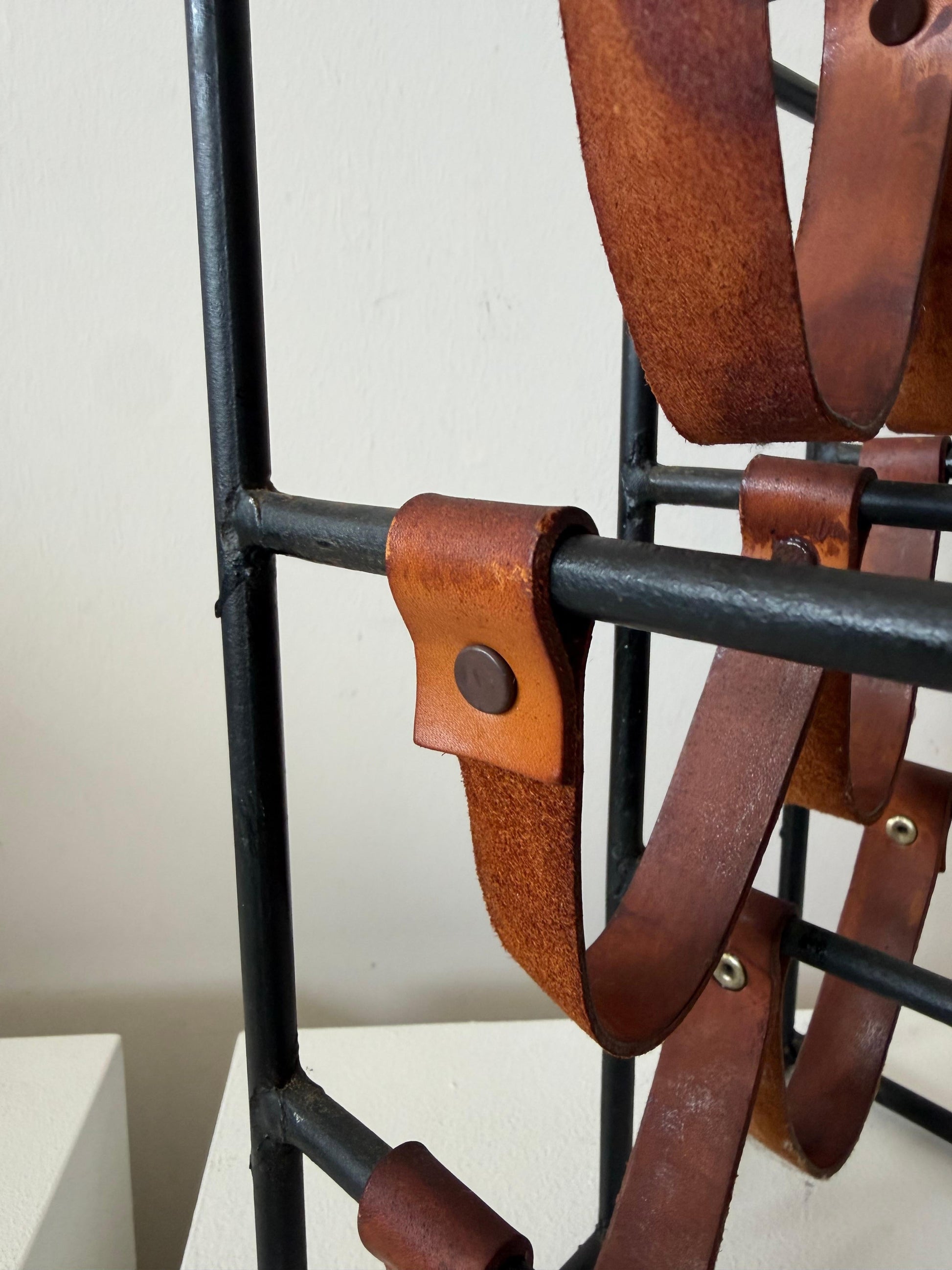 Frisman Vintage Wrought Iron and Leather Wine Rack by Arthur Umanoff ca' 1960's