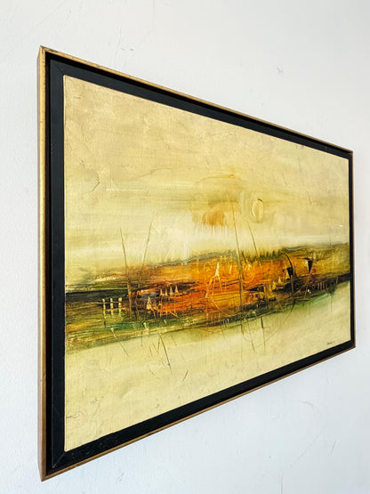 Frisman Vintage Frank Carmelitano Landscape Painting 1974 MCM Abstract Oil On Canvas