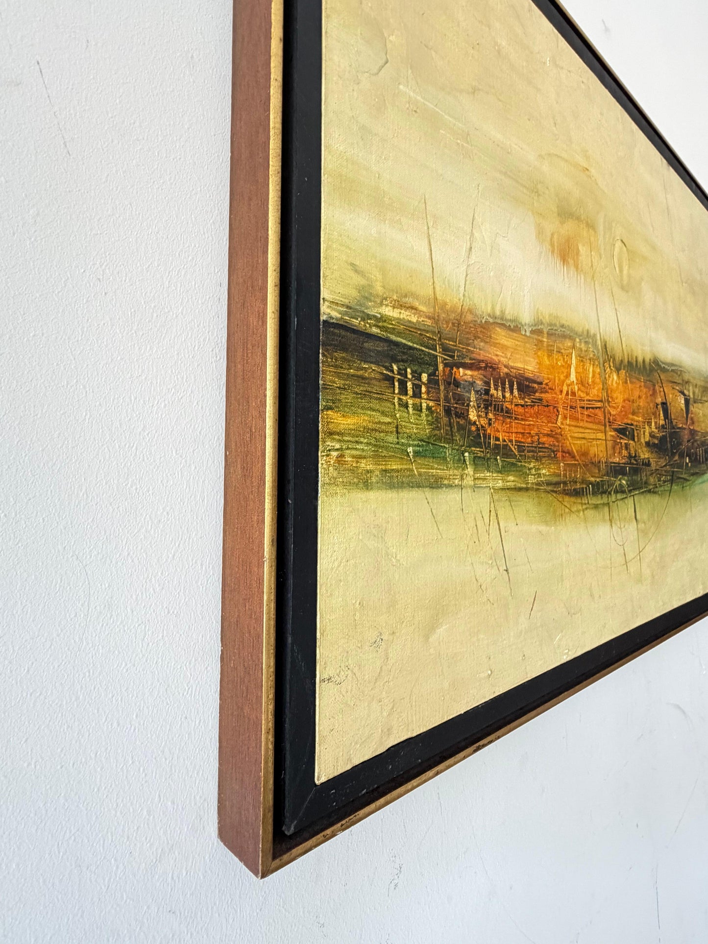 Frisman Vintage Frank Carmelitano Landscape Painting 1974 MCM Abstract Oil On Canvas