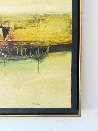 Frisman Vintage Frank Carmelitano Landscape Painting 1974 MCM Abstract Oil On Canvas