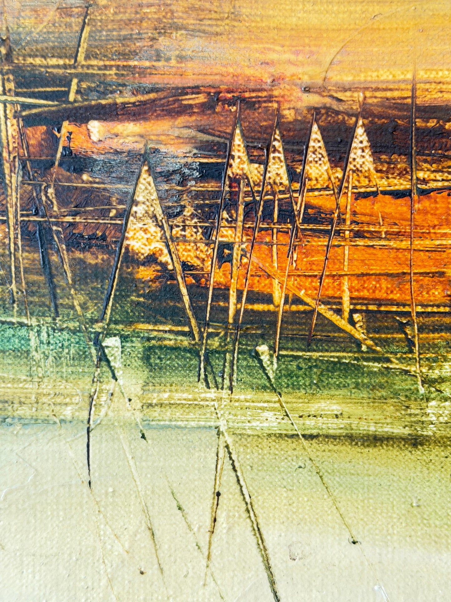 Frisman Vintage Frank Carmelitano Landscape Painting 1974 MCM Abstract Oil On Canvas