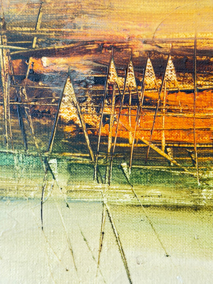 Frisman Vintage Frank Carmelitano Landscape Painting 1974 MCM Abstract Oil On Canvas