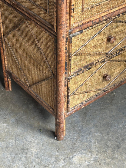 Frisman Vintage 1980s Tortoiseshell Bamboo & Rattan Wardrobe Attr to Ralph Lauren Bloomingdales