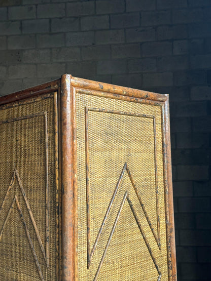 Frisman Vintage 1980s Tortoiseshell Bamboo & Rattan Wardrobe Attr to Ralph Lauren Bloomingdales