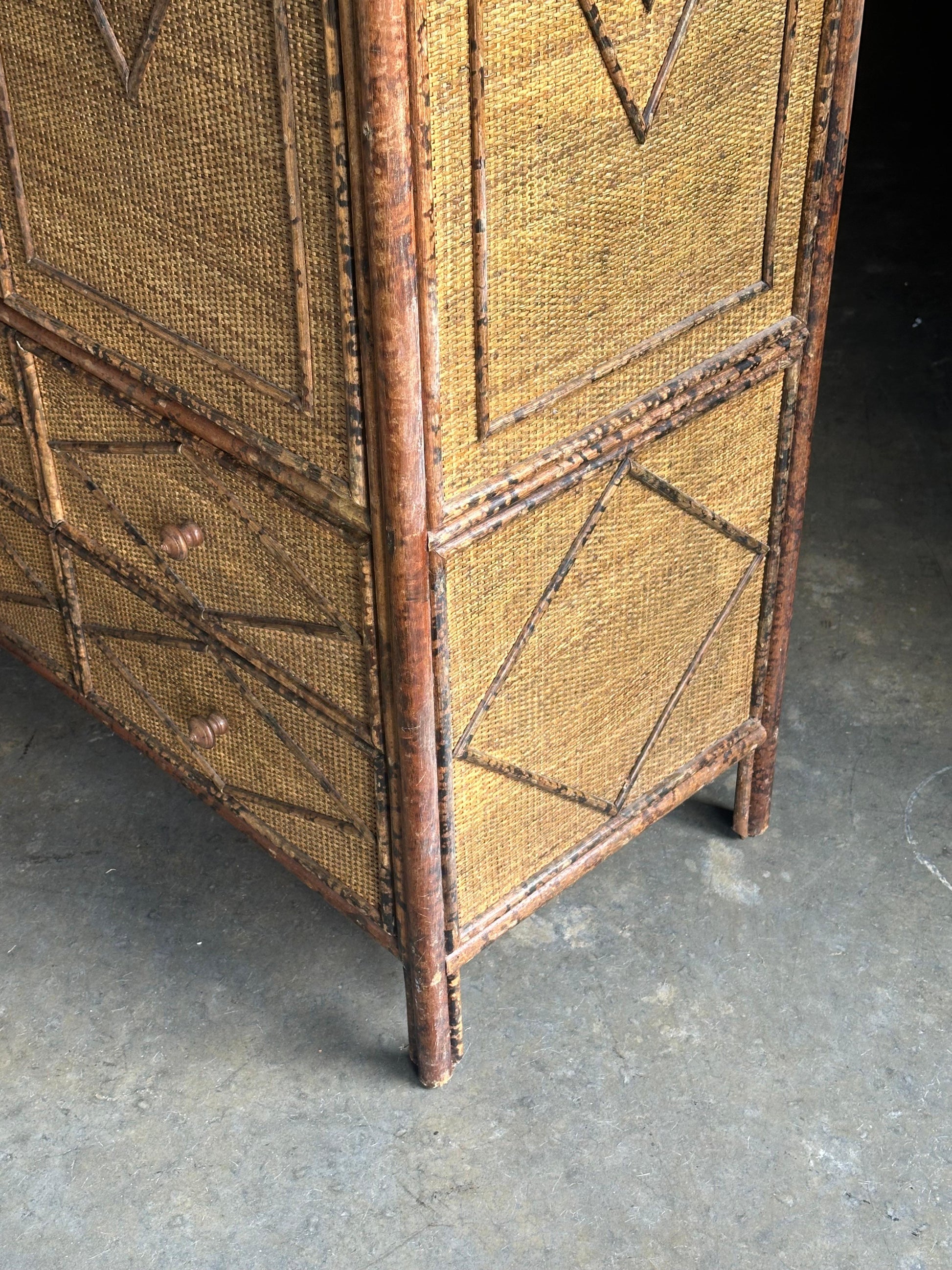 Frisman Vintage 1980s Tortoiseshell Bamboo & Rattan Wardrobe Attr to Ralph Lauren Bloomingdales