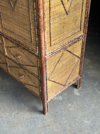 Frisman Vintage 1980s Tortoiseshell Bamboo & Rattan Wardrobe Attr to Ralph Lauren Bloomingdales