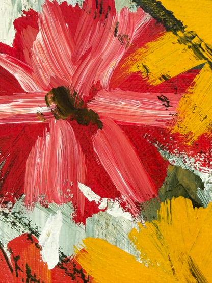 Frisman Vintage Oil Painting Expressionist ca' 1960's Flowers Mid Century