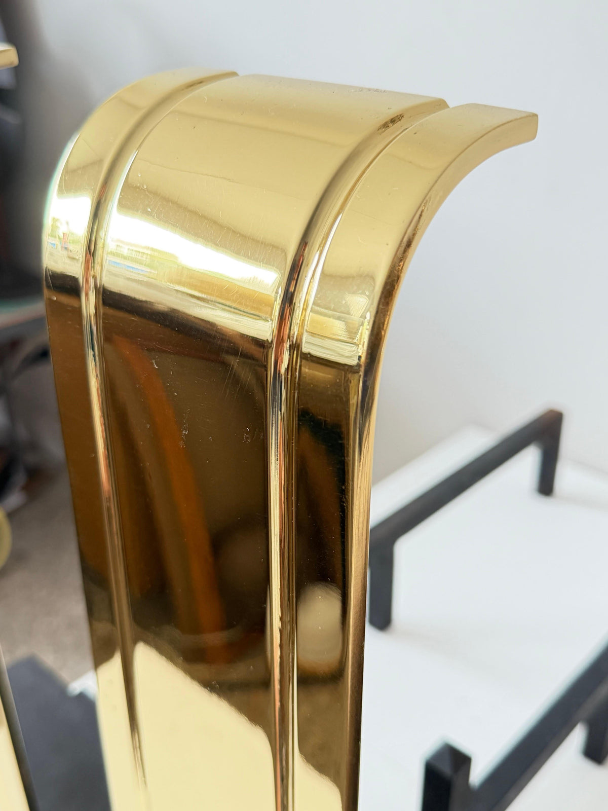 Frisman Vintage Art Deco Polished Brass Large Andirons ca' 1950's