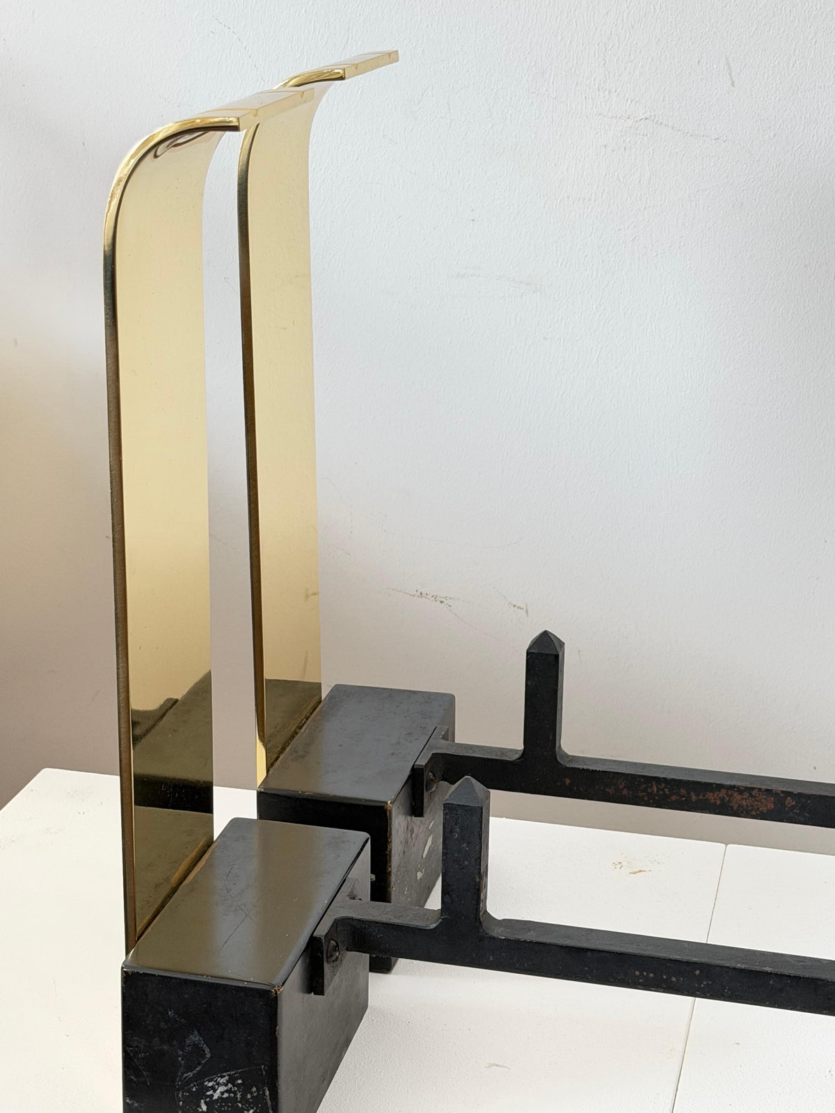Frisman Vintage Art Deco Polished Brass Large Andirons ca' 1950's