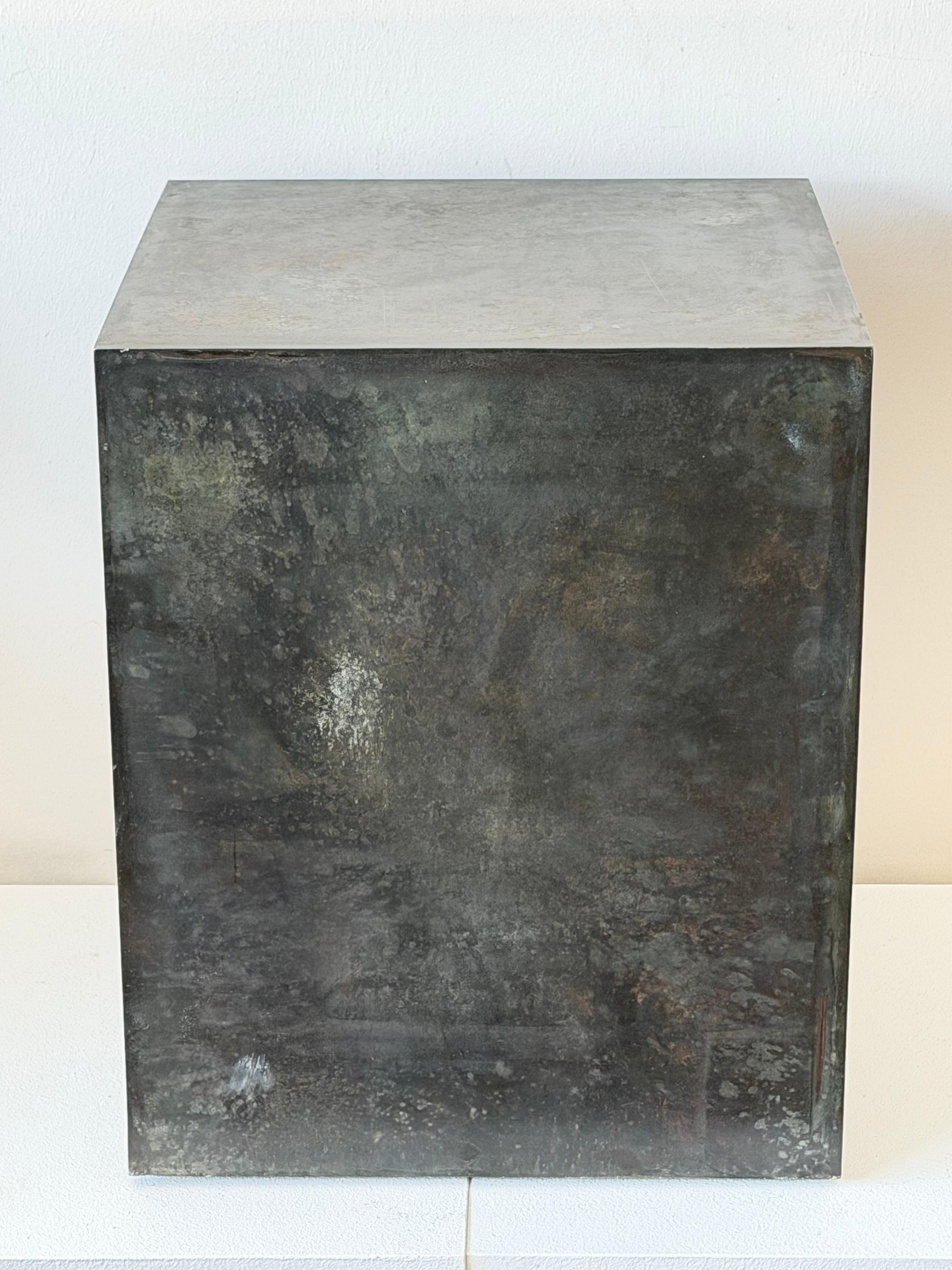Frisman Vintage A Patinated Steel Cube Pedestal Custom Made Minimalist Design