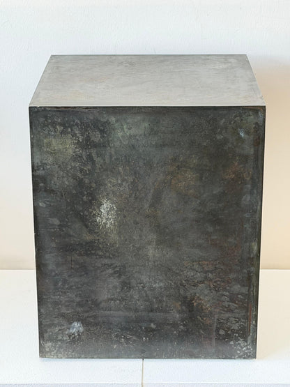 Frisman Vintage A Patinated Steel Cube Pedestal Custom Made Minimalist Design