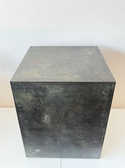 Frisman Vintage A Patinated Steel Cube Pedestal Custom Made Minimalist Design